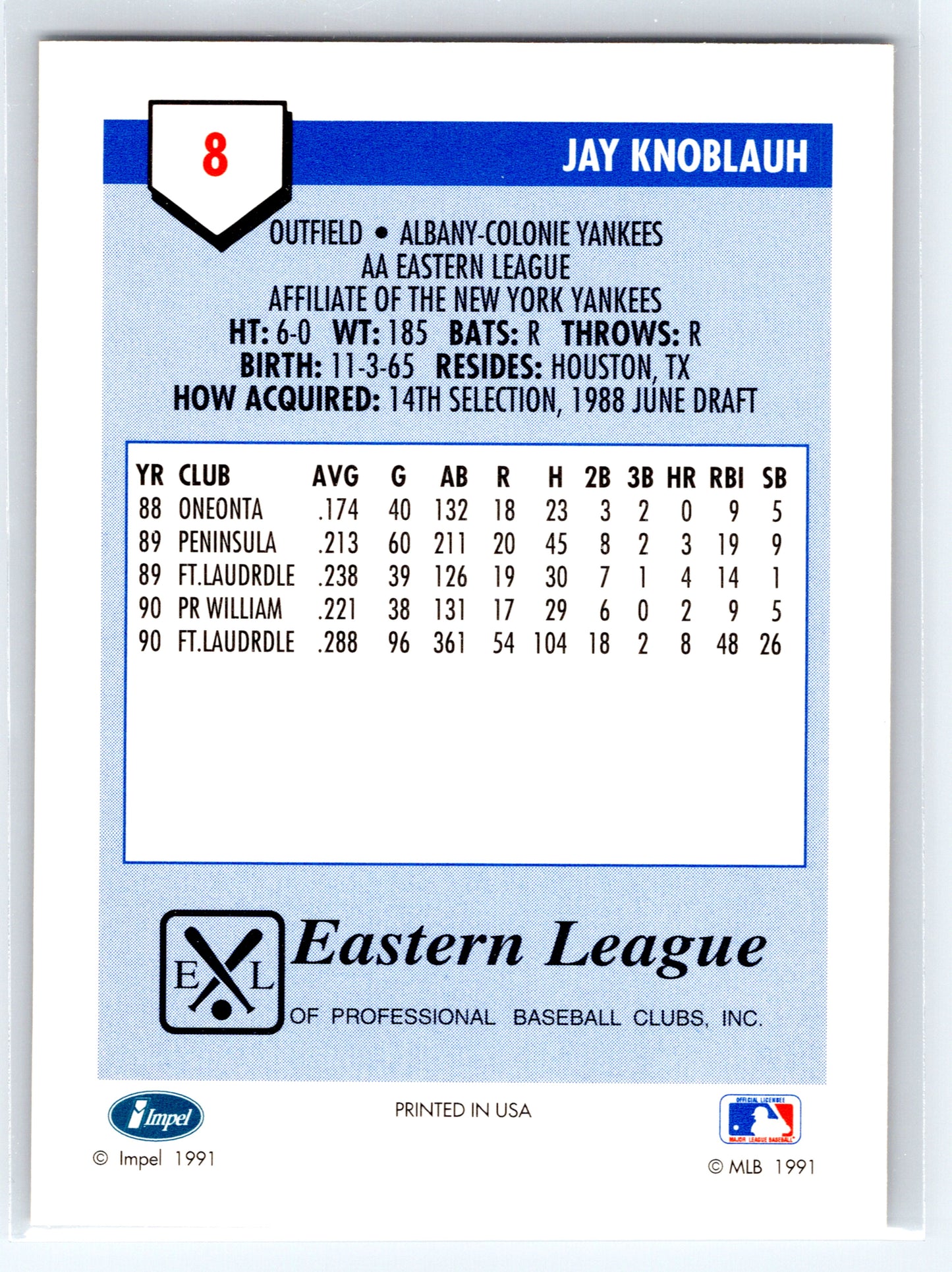 1991 Line Drive AA #8 Jay Knoblauh
