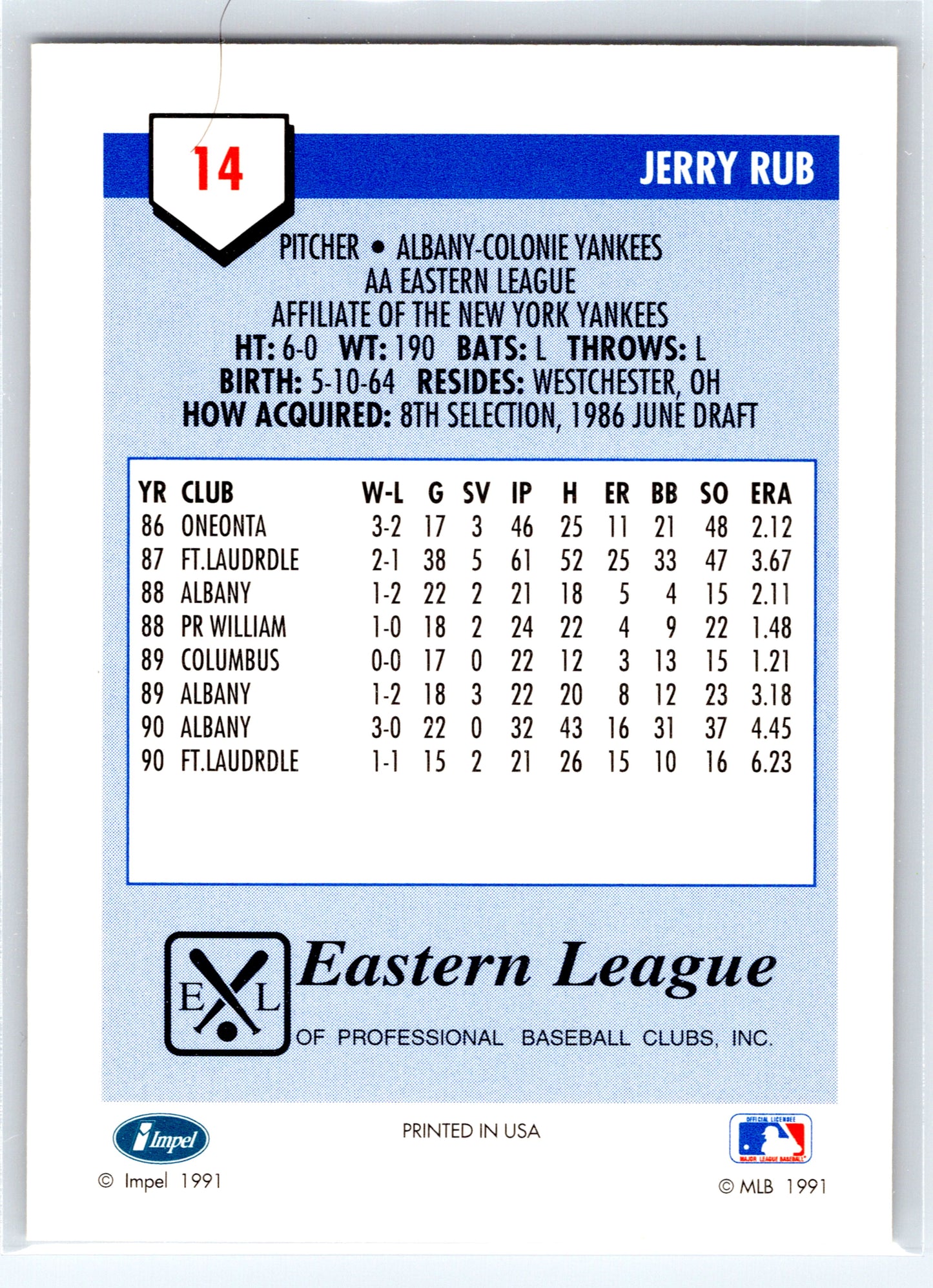 1991 Line Drive AA #14 Jerry Rub