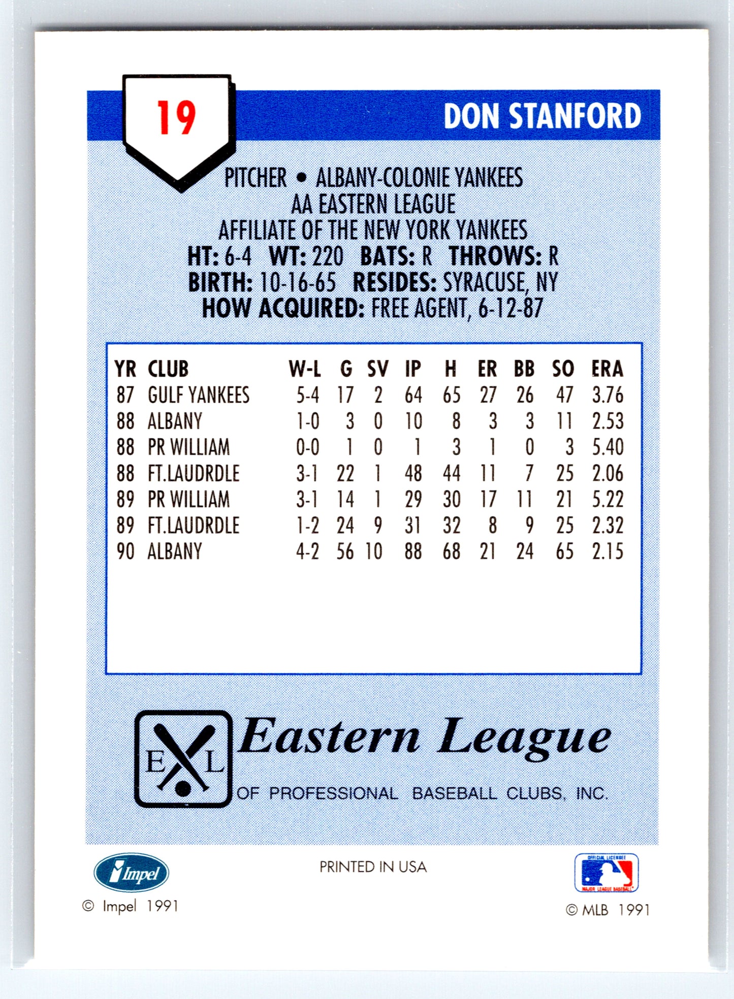 1991 Line Drive AA #19 Don Stanford