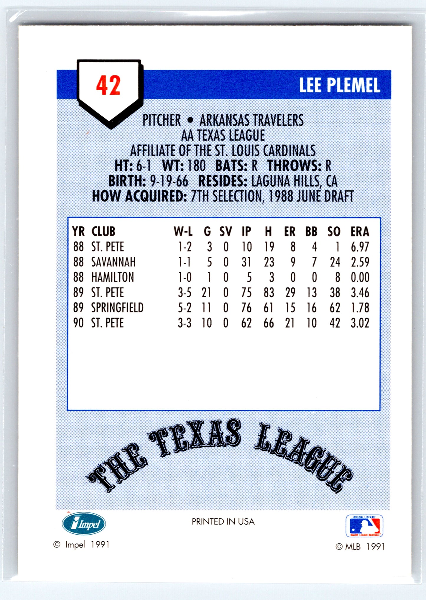 1991 Line Drive AA #42 Lee Plemel