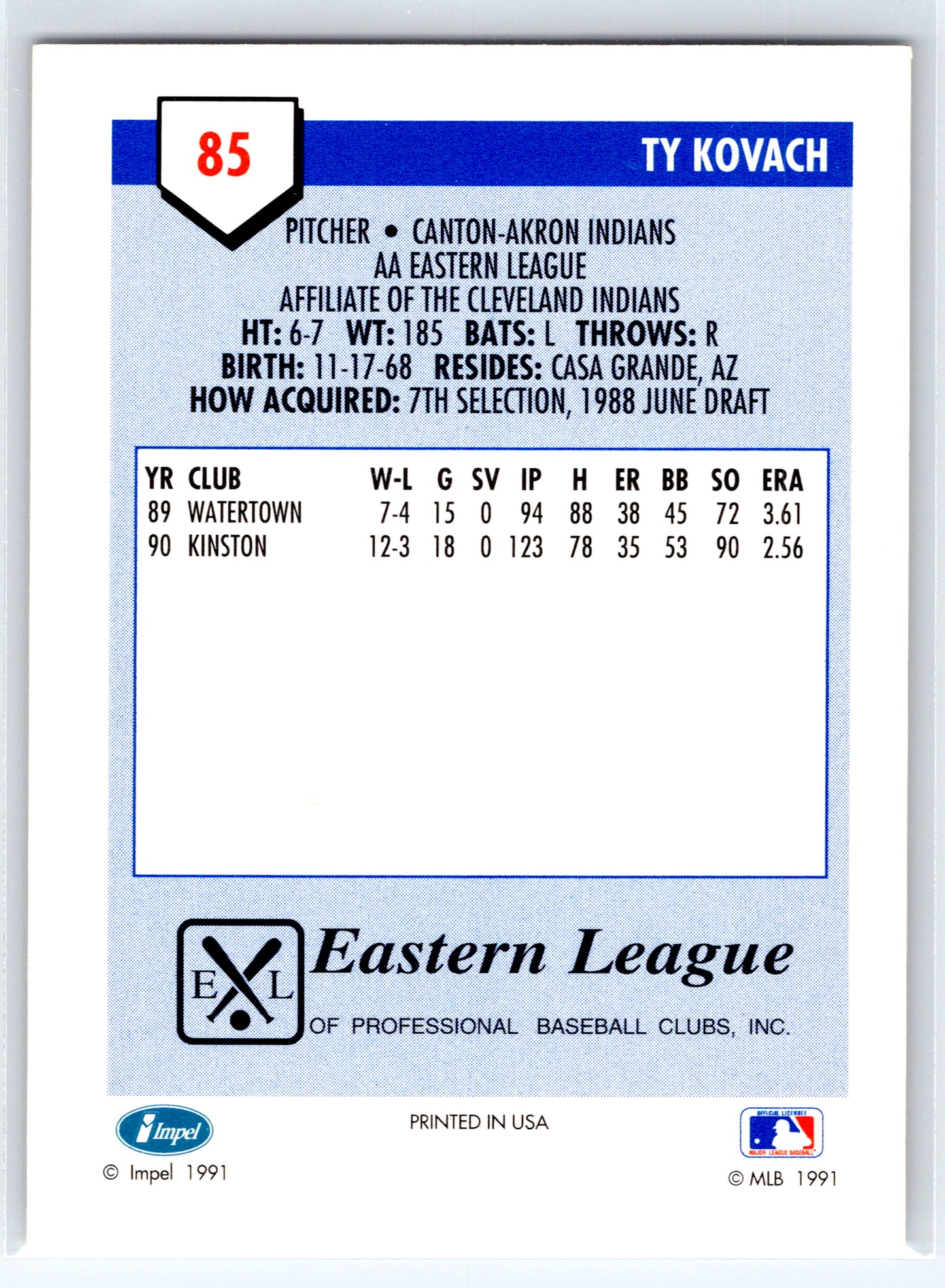1991 Line Drive AA #85 Ty Kovach