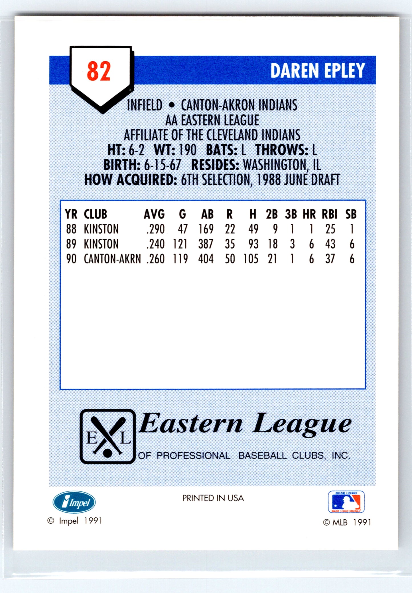 1991 Line Drive AA #82 Daren Epley
