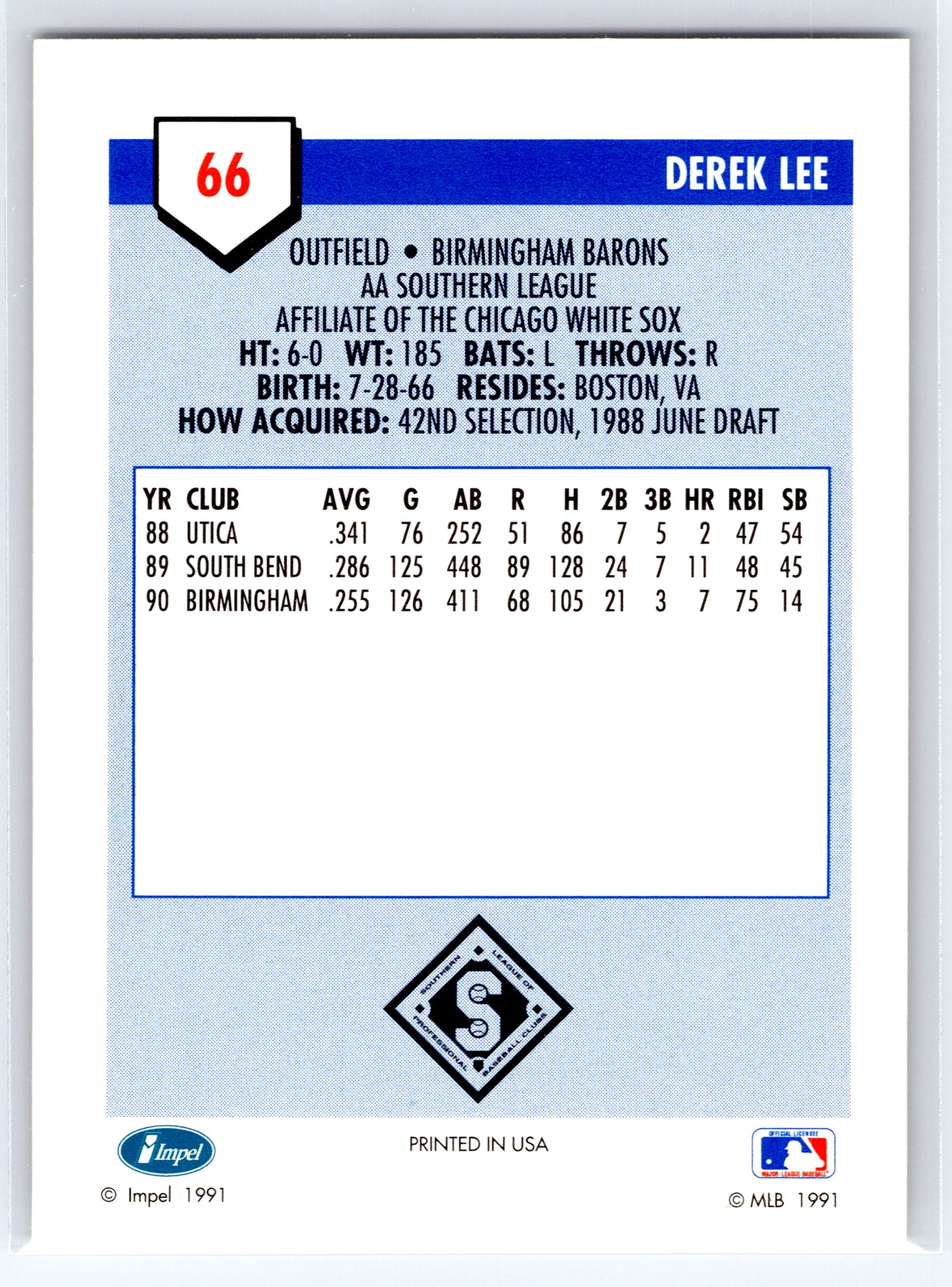 1991 Line Drive AA #66 Derek Lee
