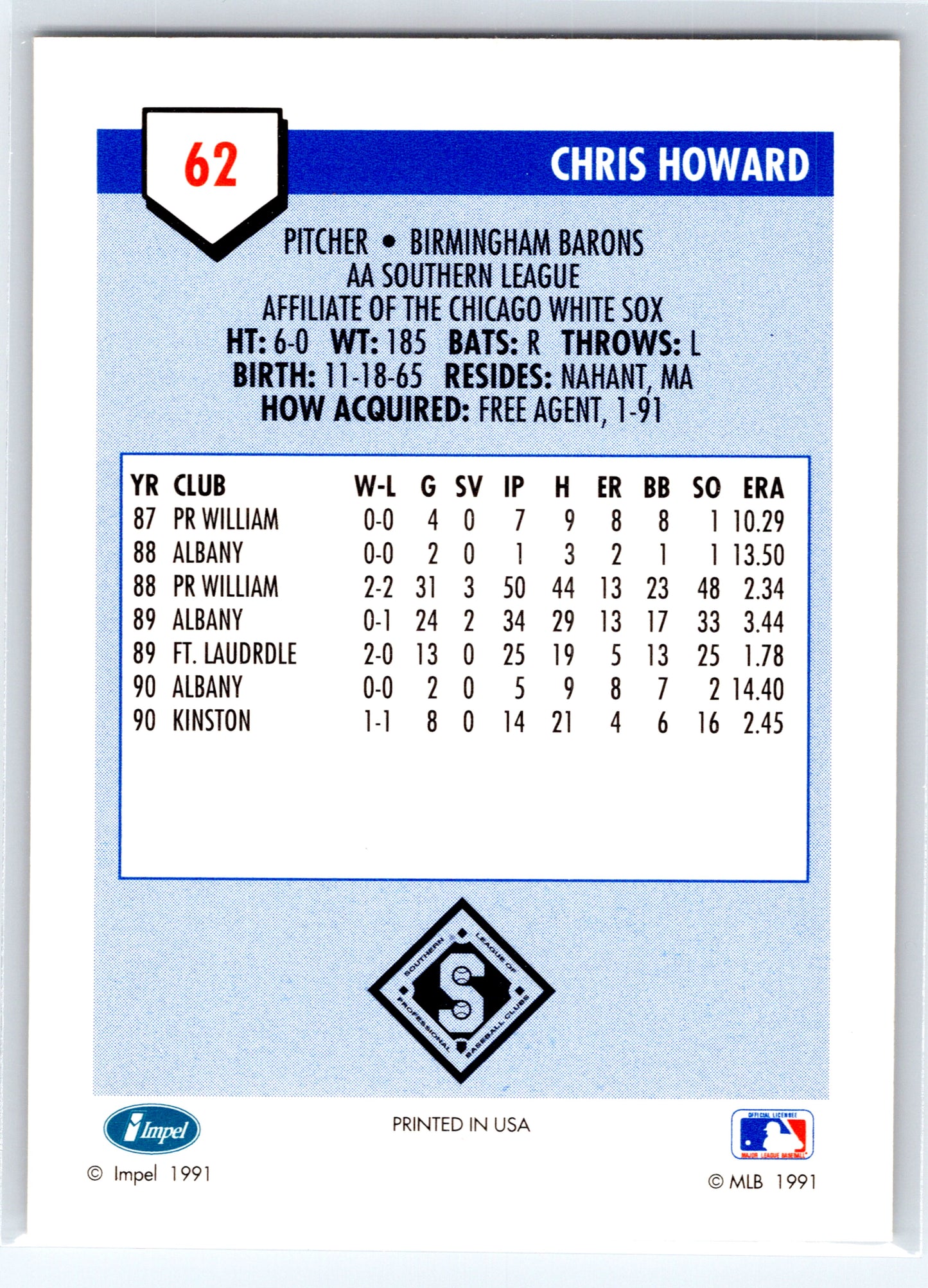 1991 Line Drive AA #62 Chris Howard