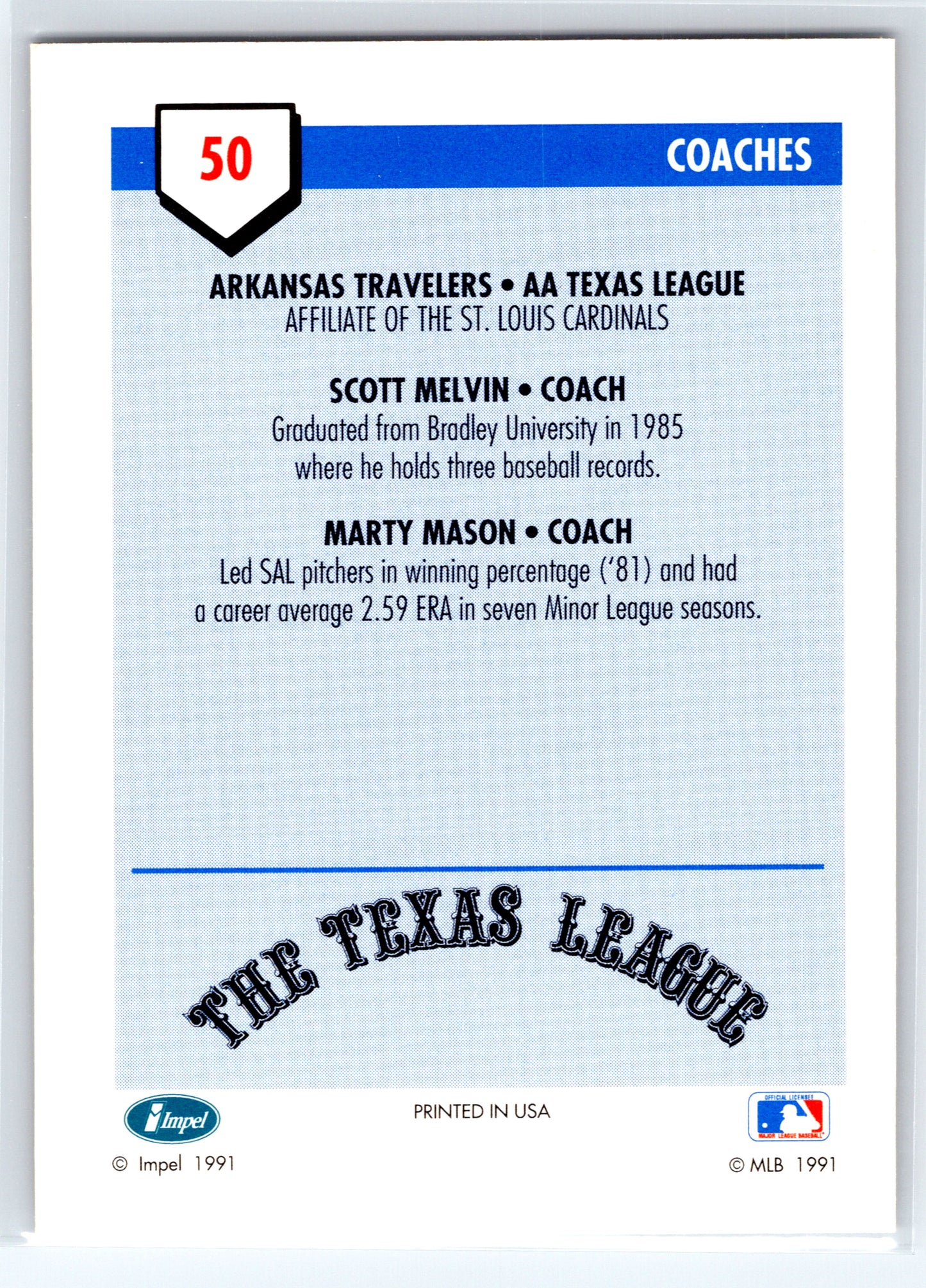 1991 Line Drive AA #50 Scott Melvin / Marty Mason