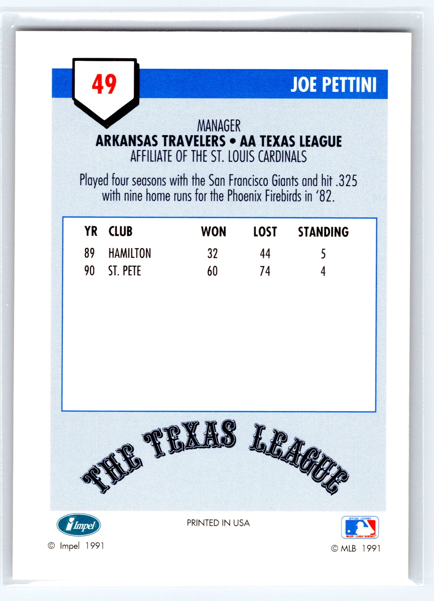 1991 Line Drive AA #49 Joe Pettini