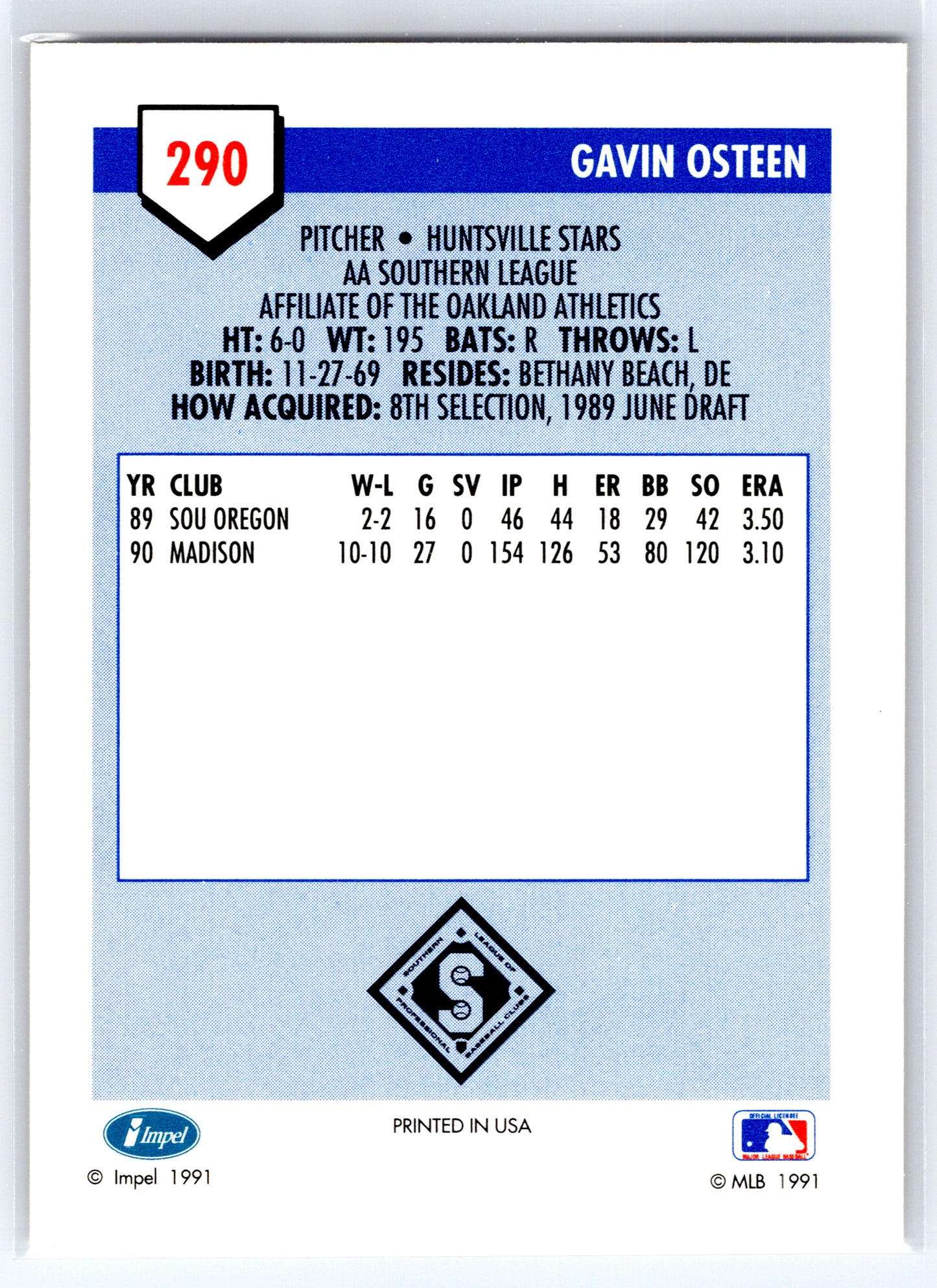 1991 Line Drive AA #290 Gavin Osteen