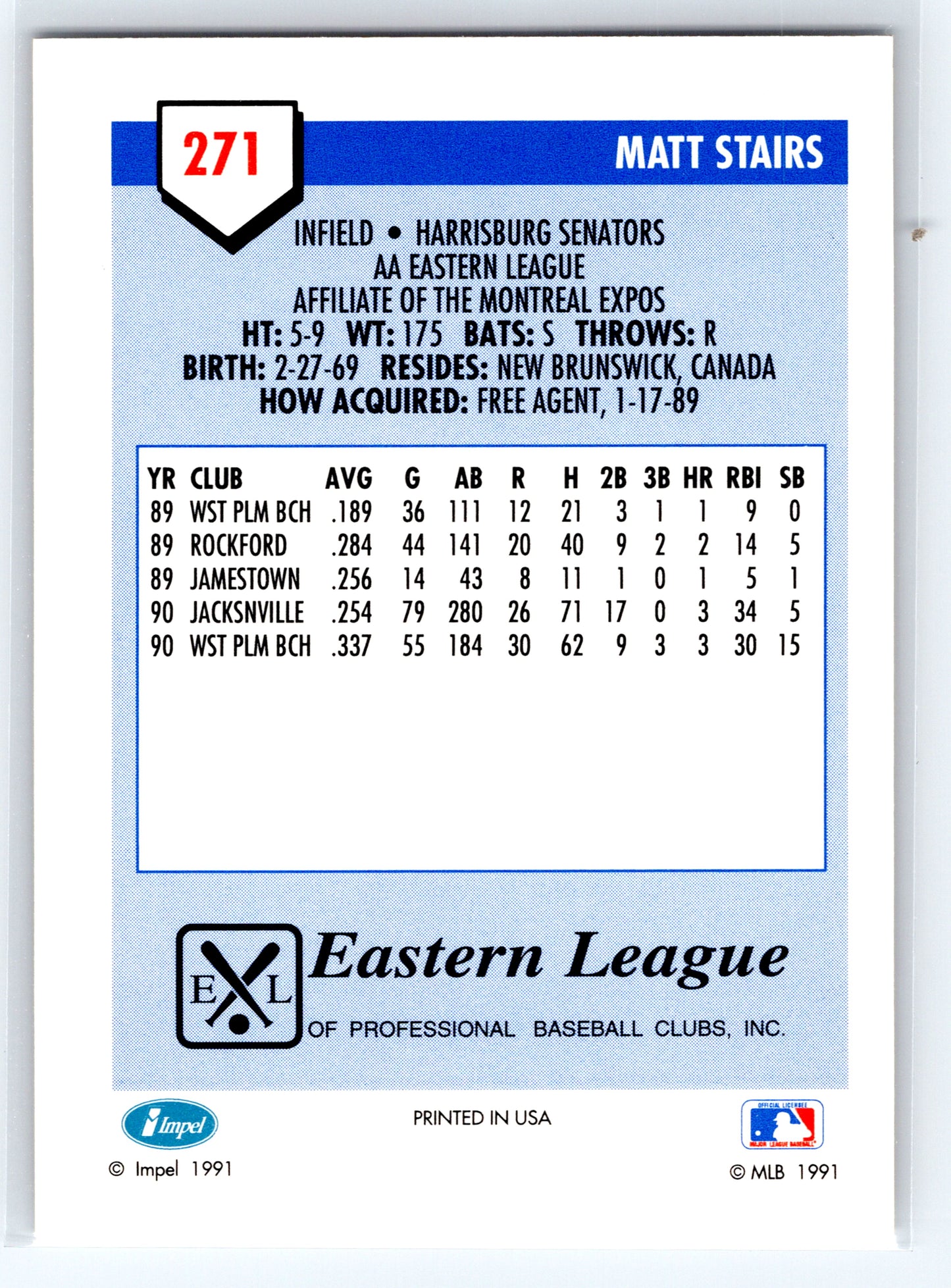 1991 Line Drive AA #271 Matt Stairs