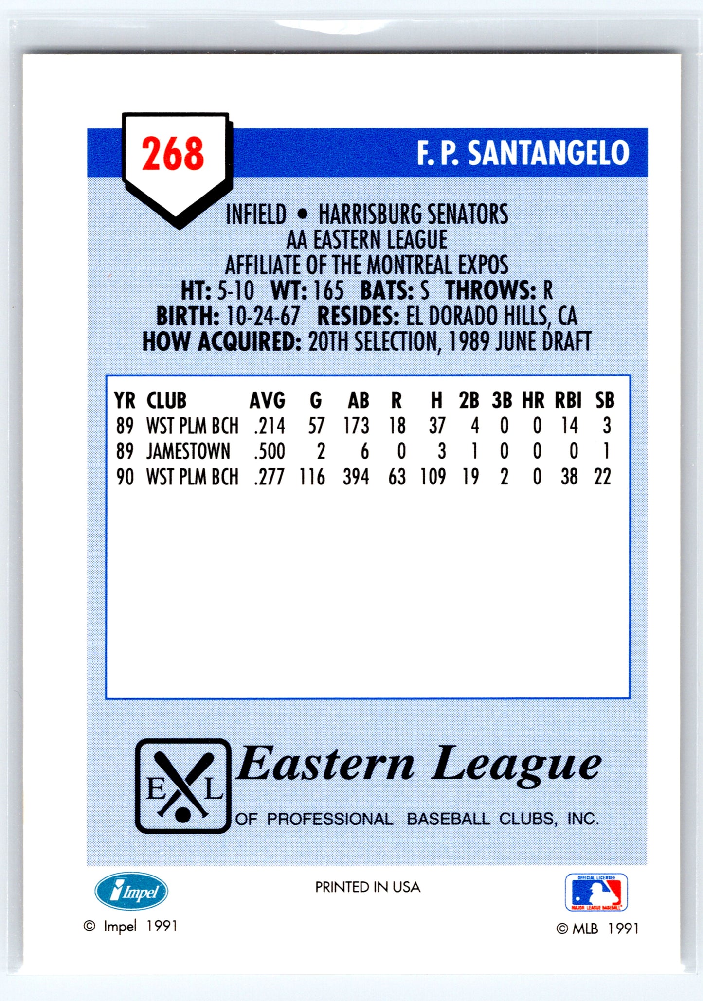 1991 Line Drive AA #268 F.P. Santangelo