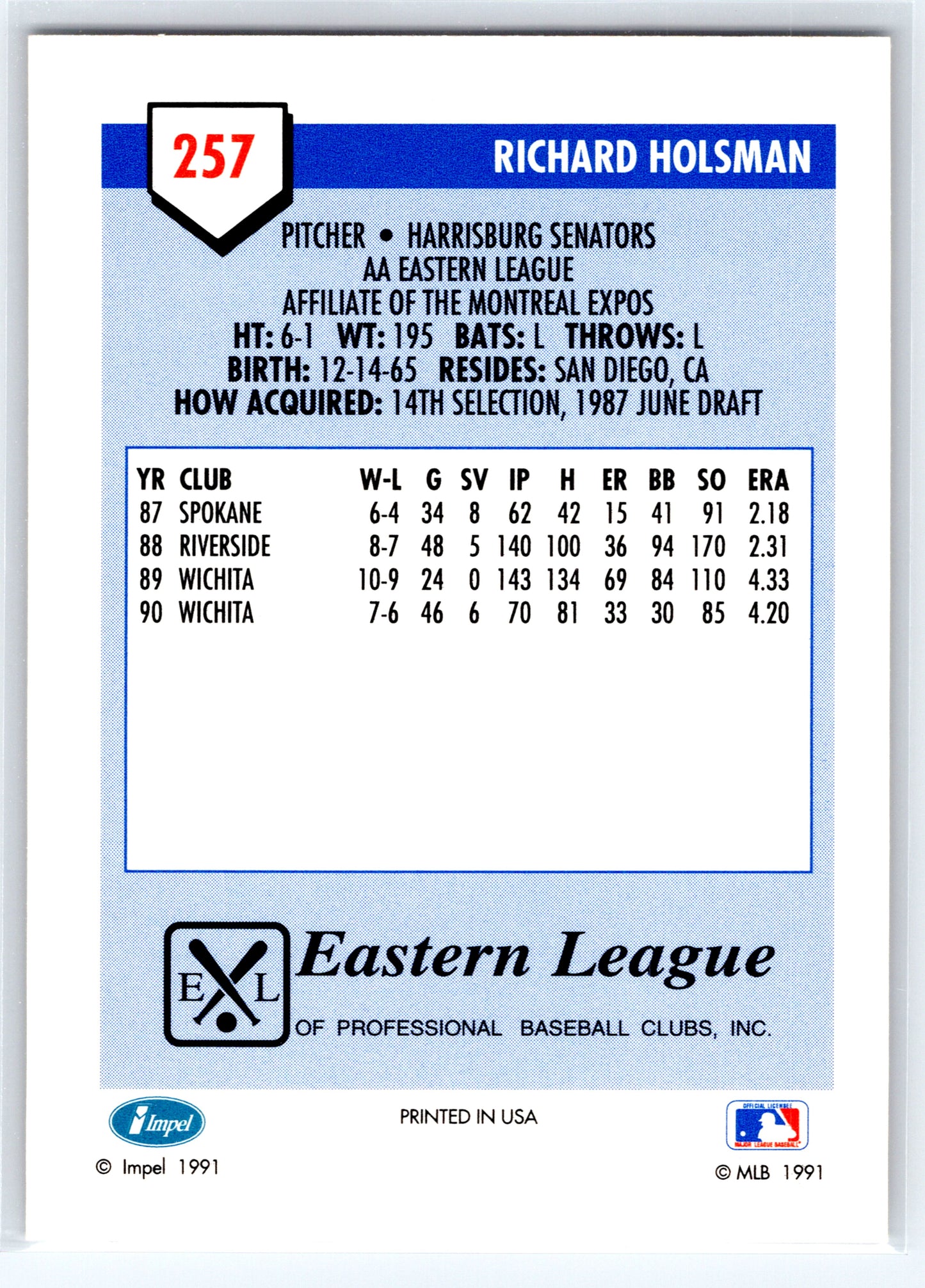 1991 Line Drive AA #257 Richard Holsman