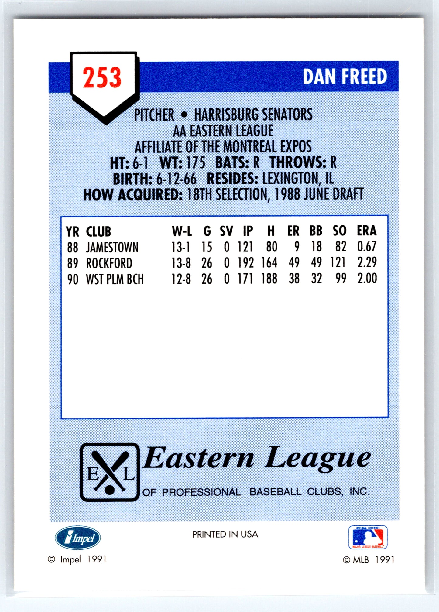 1991 Line Drive AA #253 Dan Freed