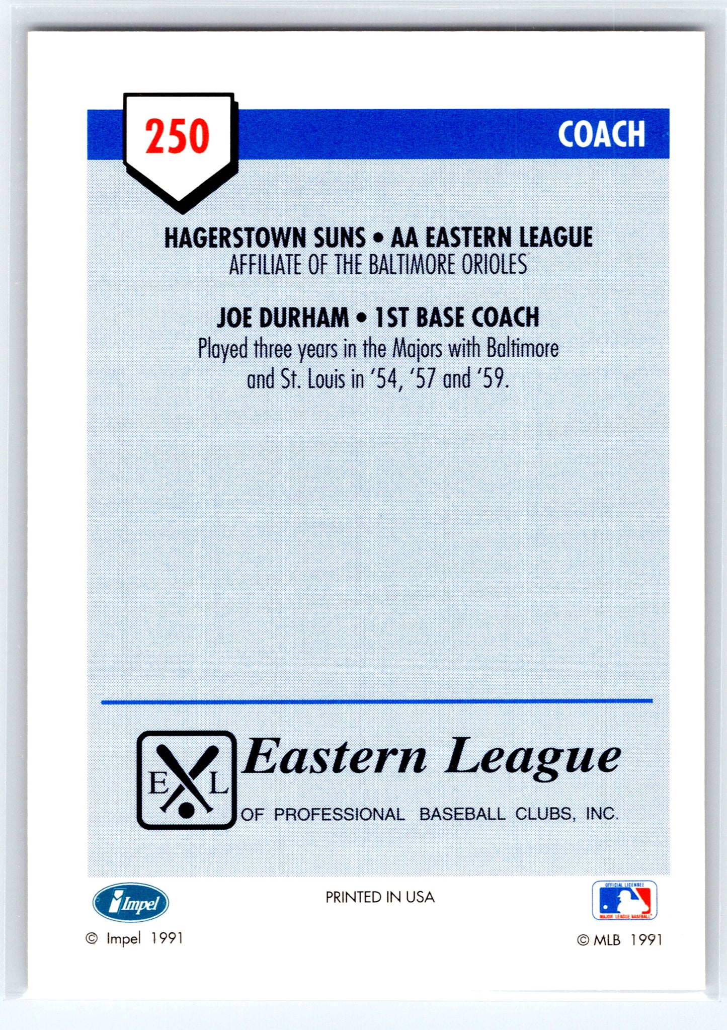 1991 Line Drive AA #250 Joe Durham