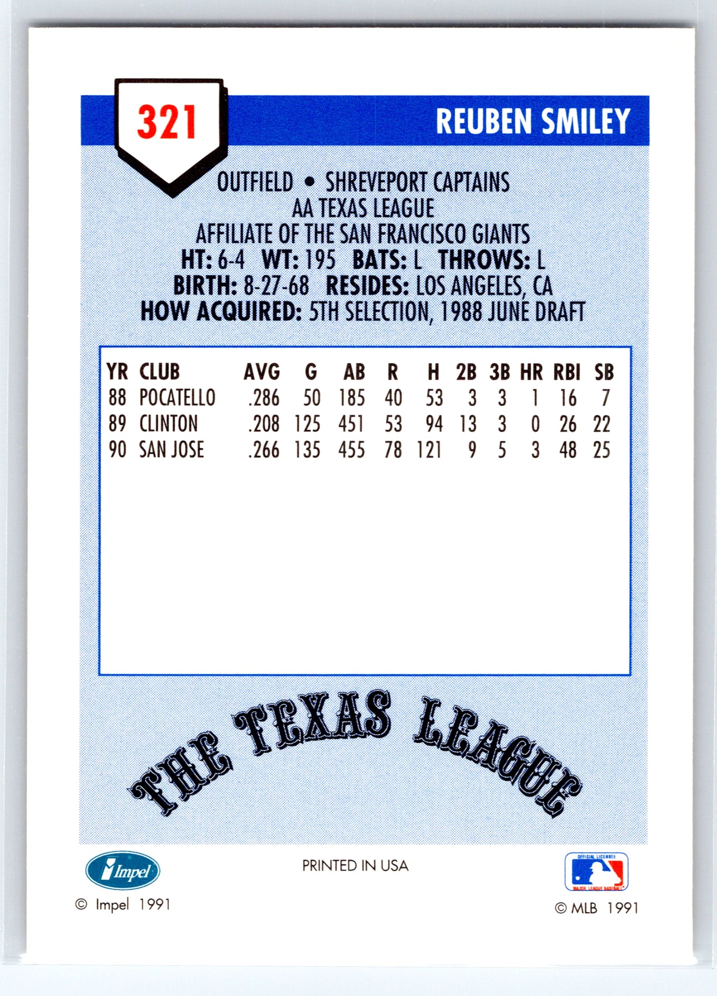 1991 Line Drive AA #321 Reuben Smiley
