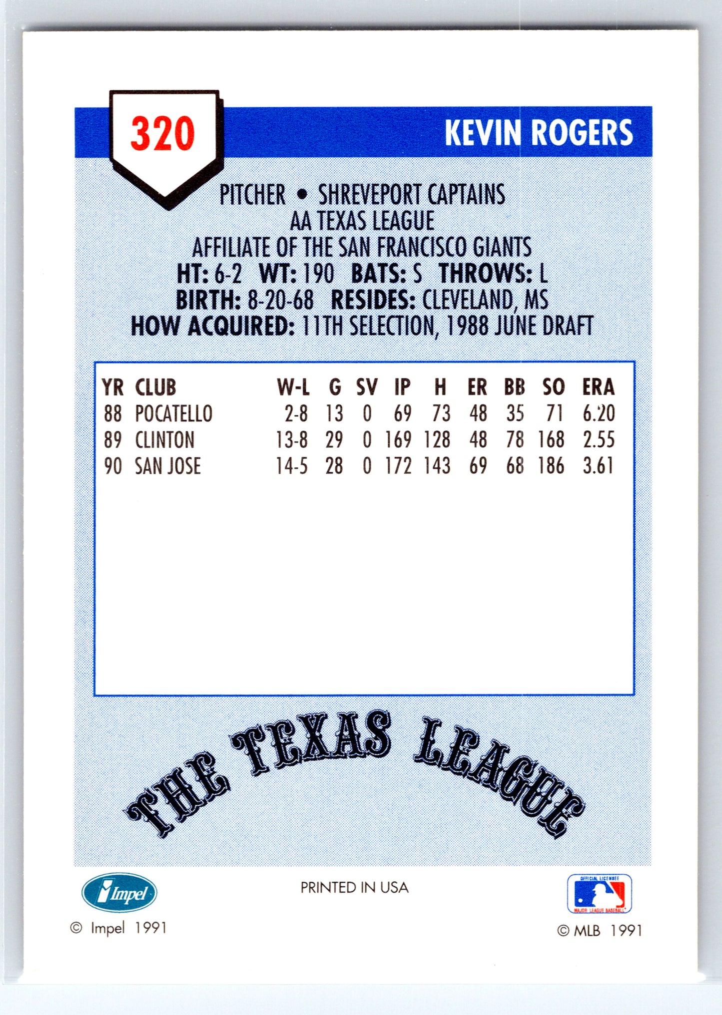 1991 Line Drive AA #320 Kevin Rogers