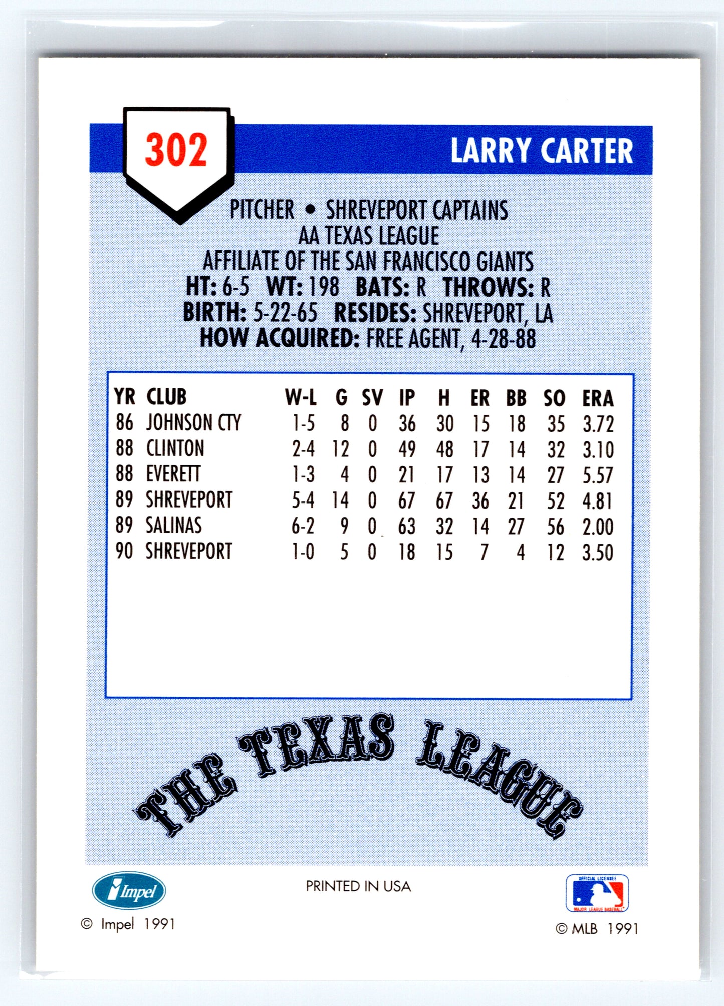 1991 Line Drive AA #302 Larry Carter