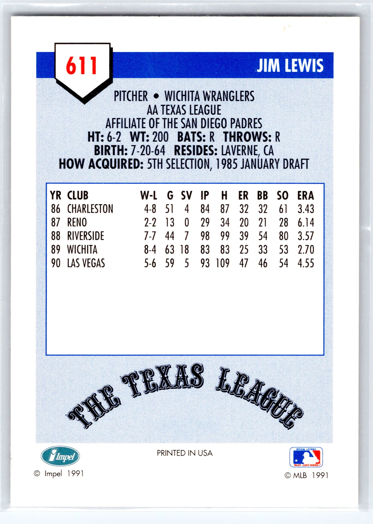 1991 Line Drive AA #611 Jim Lewis