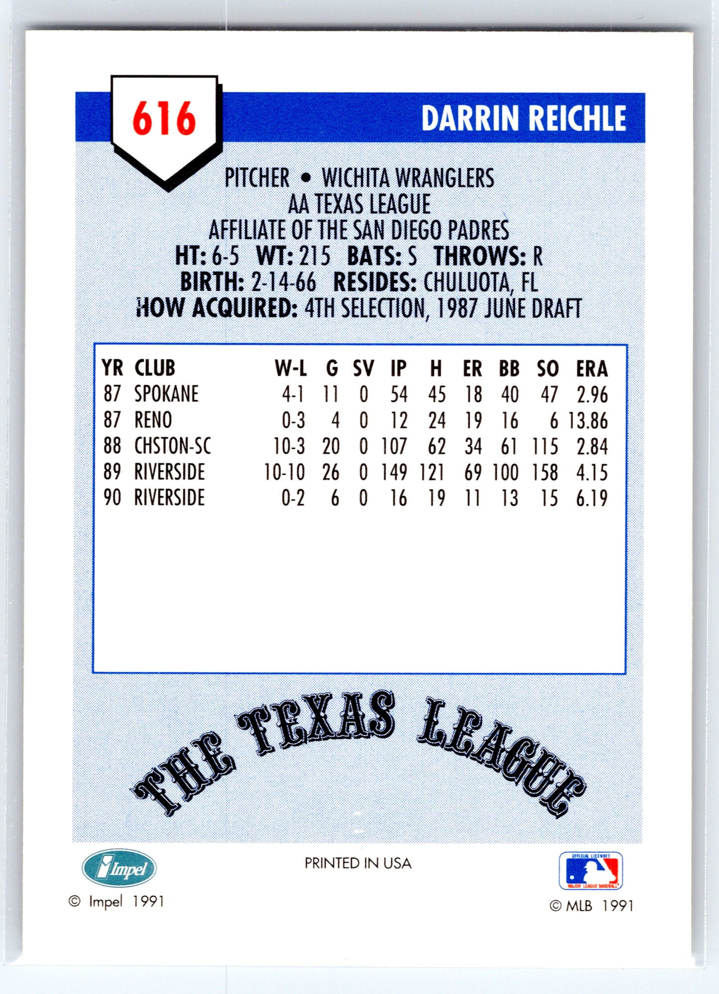 1991 Line Drive AA #616 Darrin Reichle