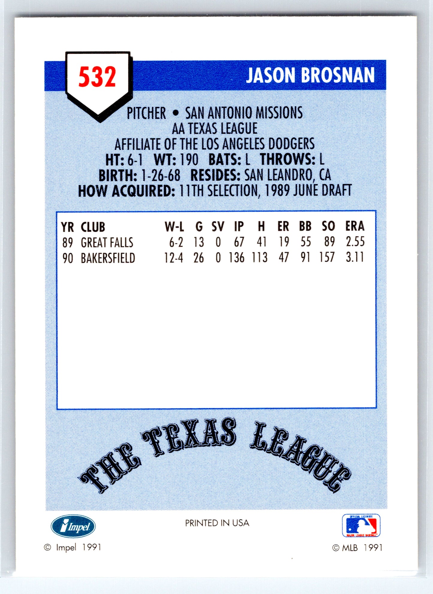1991 Line Drive AA #532 Jason Brosnan