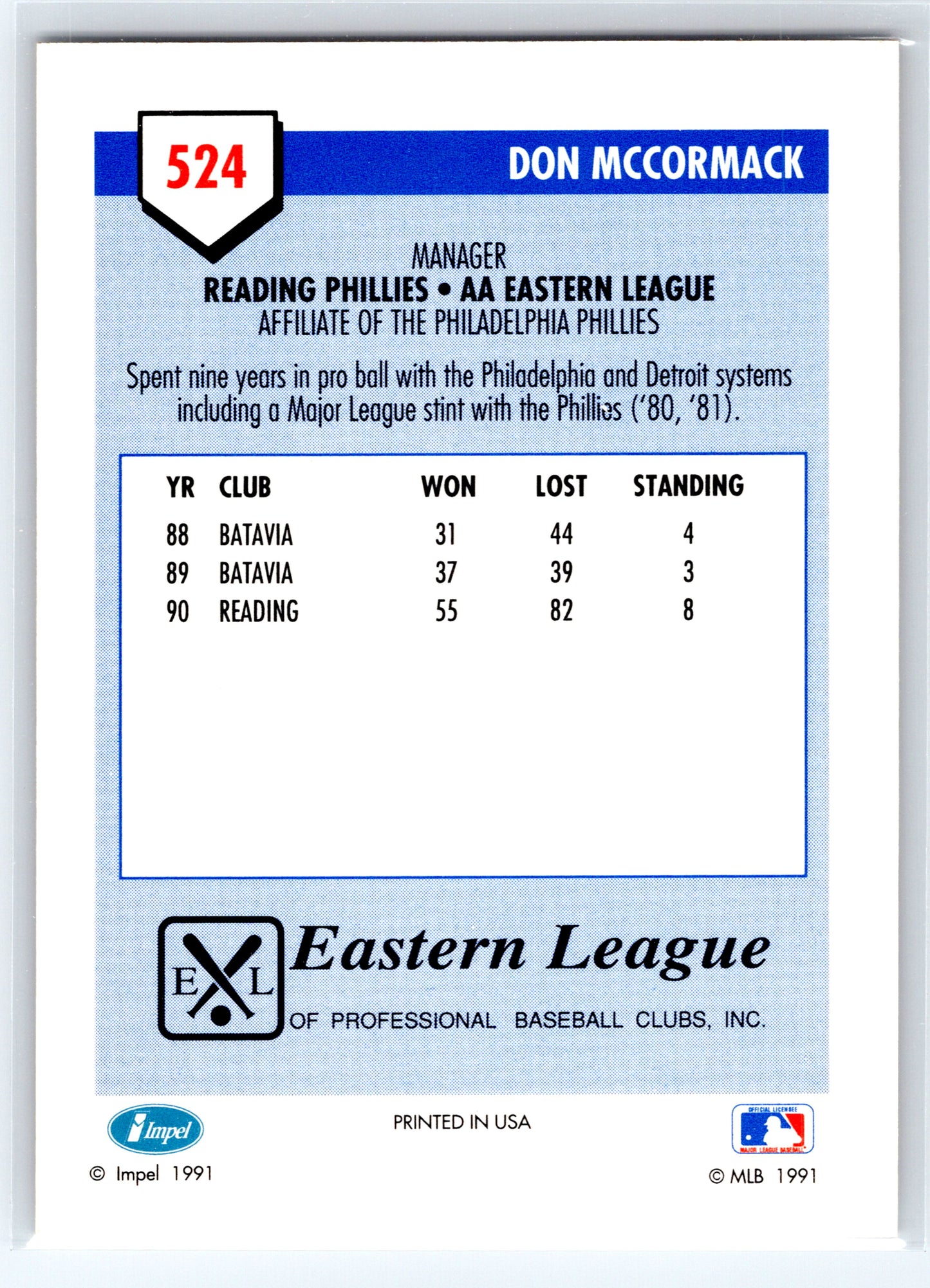 1991 Line Drive AA #524 Don McCormack