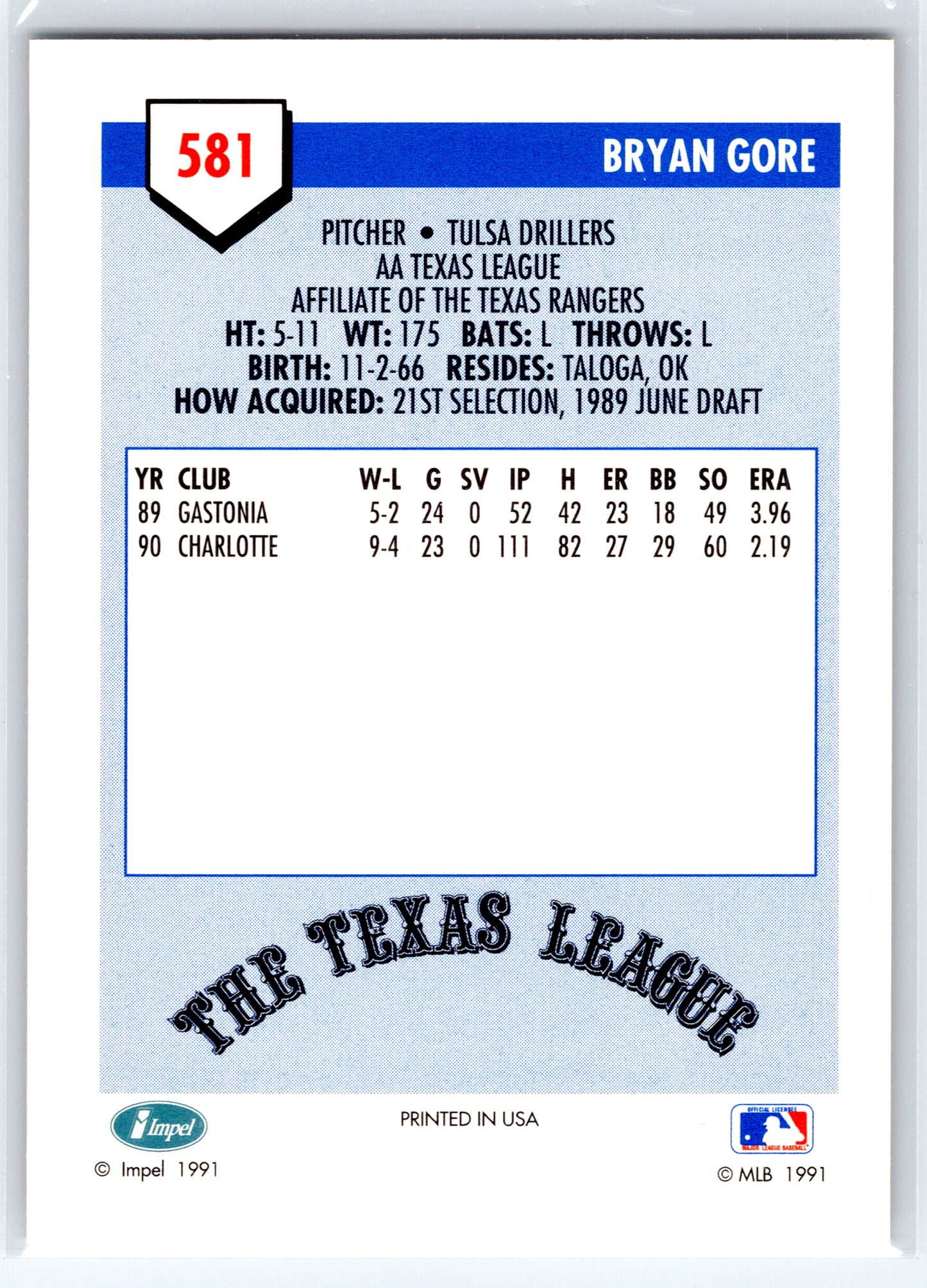 1991 Line Drive AA #581 Bryan Gore