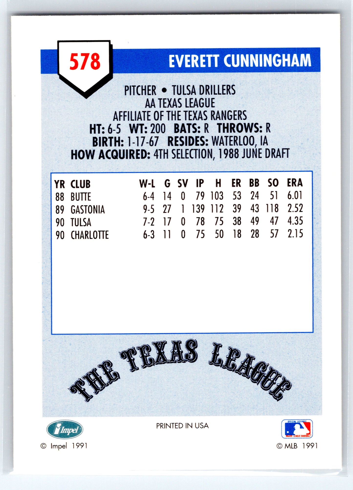 1991 Line Drive AA #578 Everett Cunningham