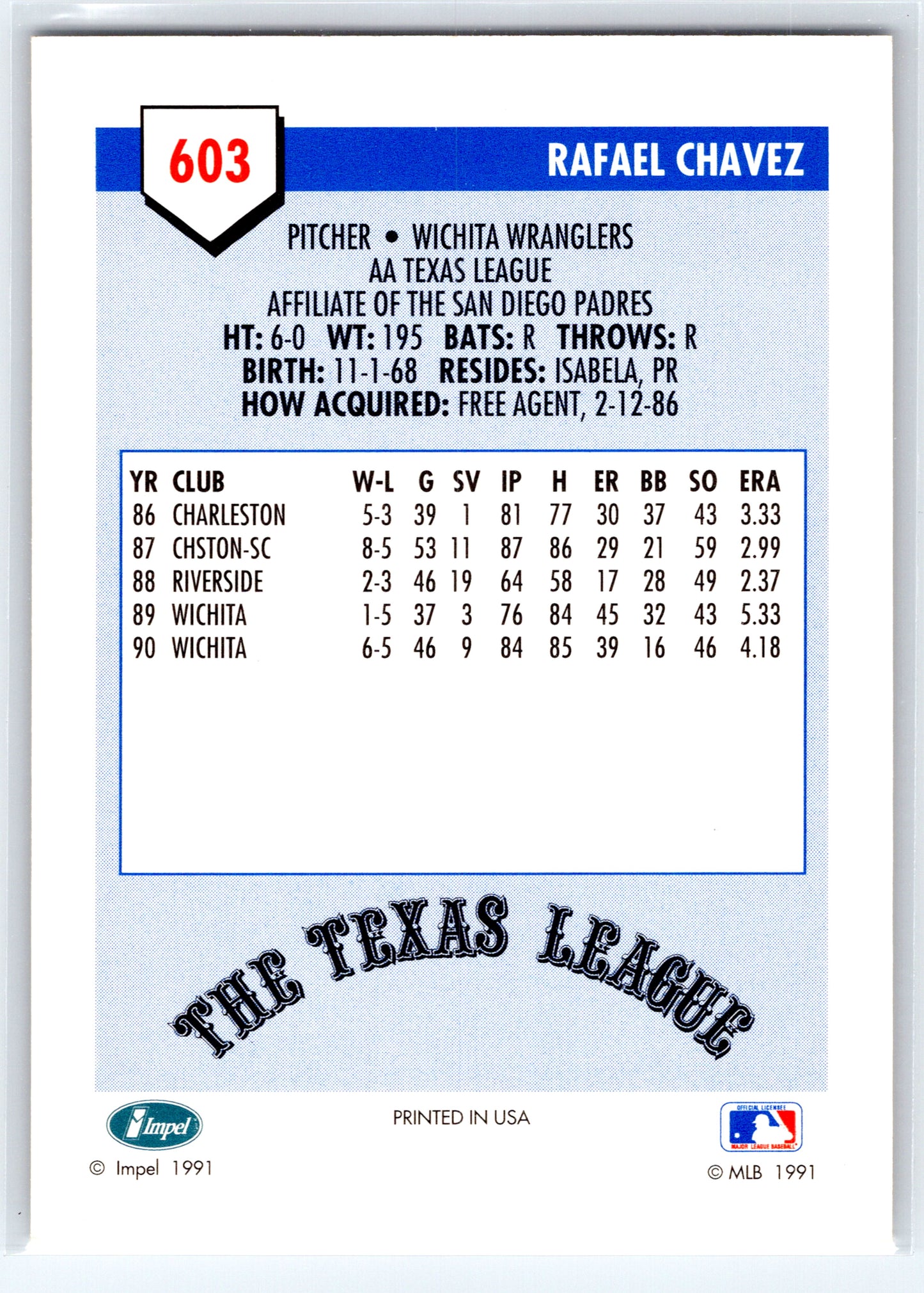 1991 Line Drive AA #603 Rafael Chavez