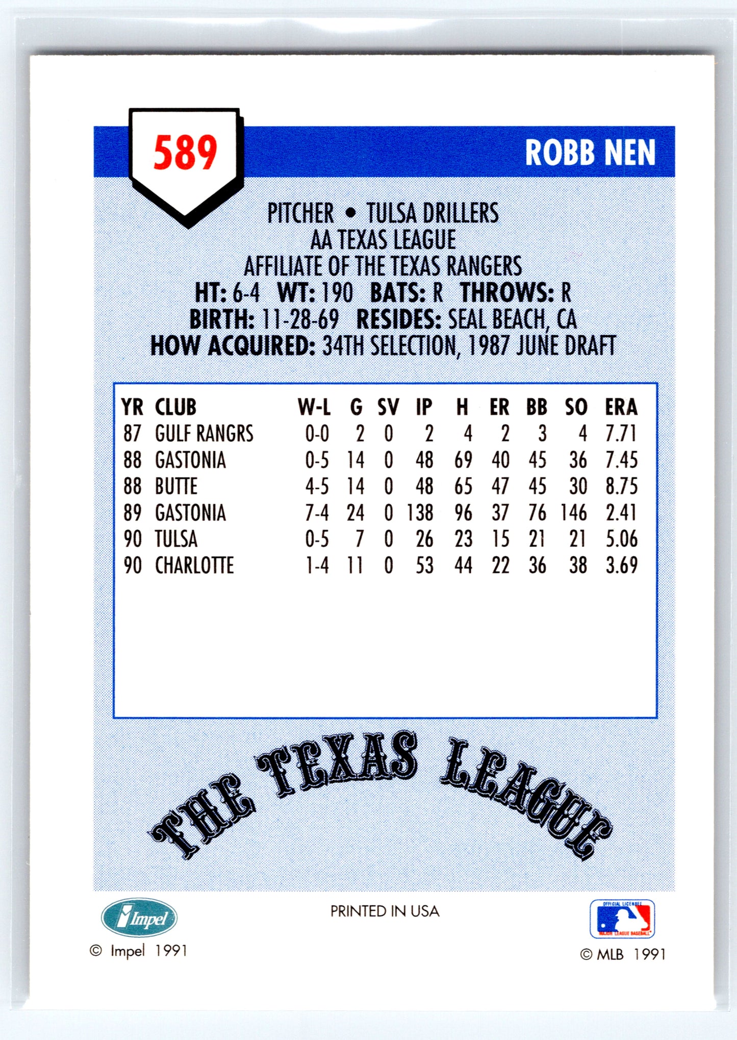 1991 Line Drive AA #589 Robb Nen