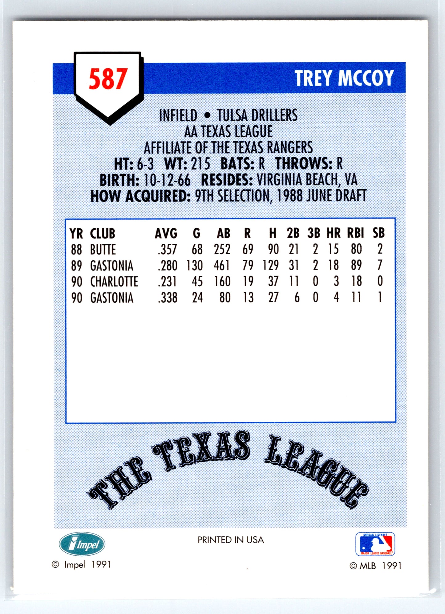 1991 Line Drive AA #587 Trey McCoy