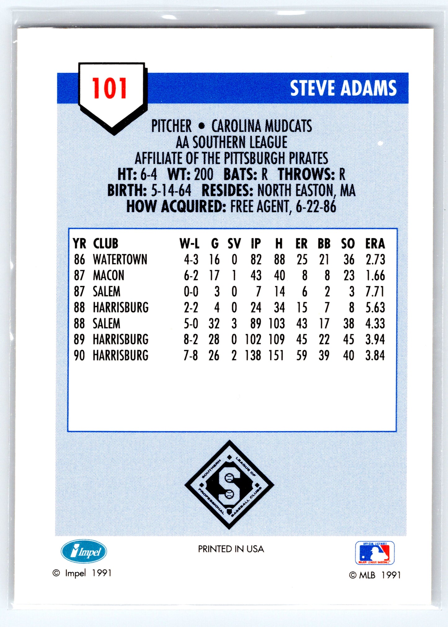 1991 Line Drive AA #101 Steve Adams