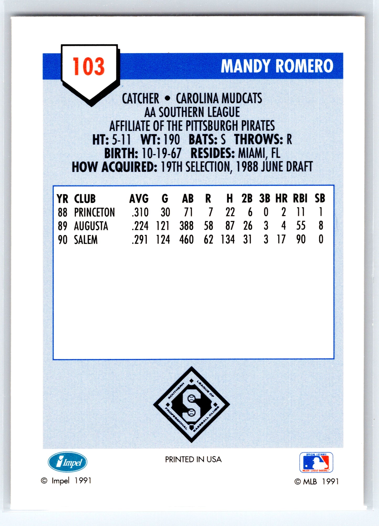 1991 Line Drive AA #103 Mandy Romero