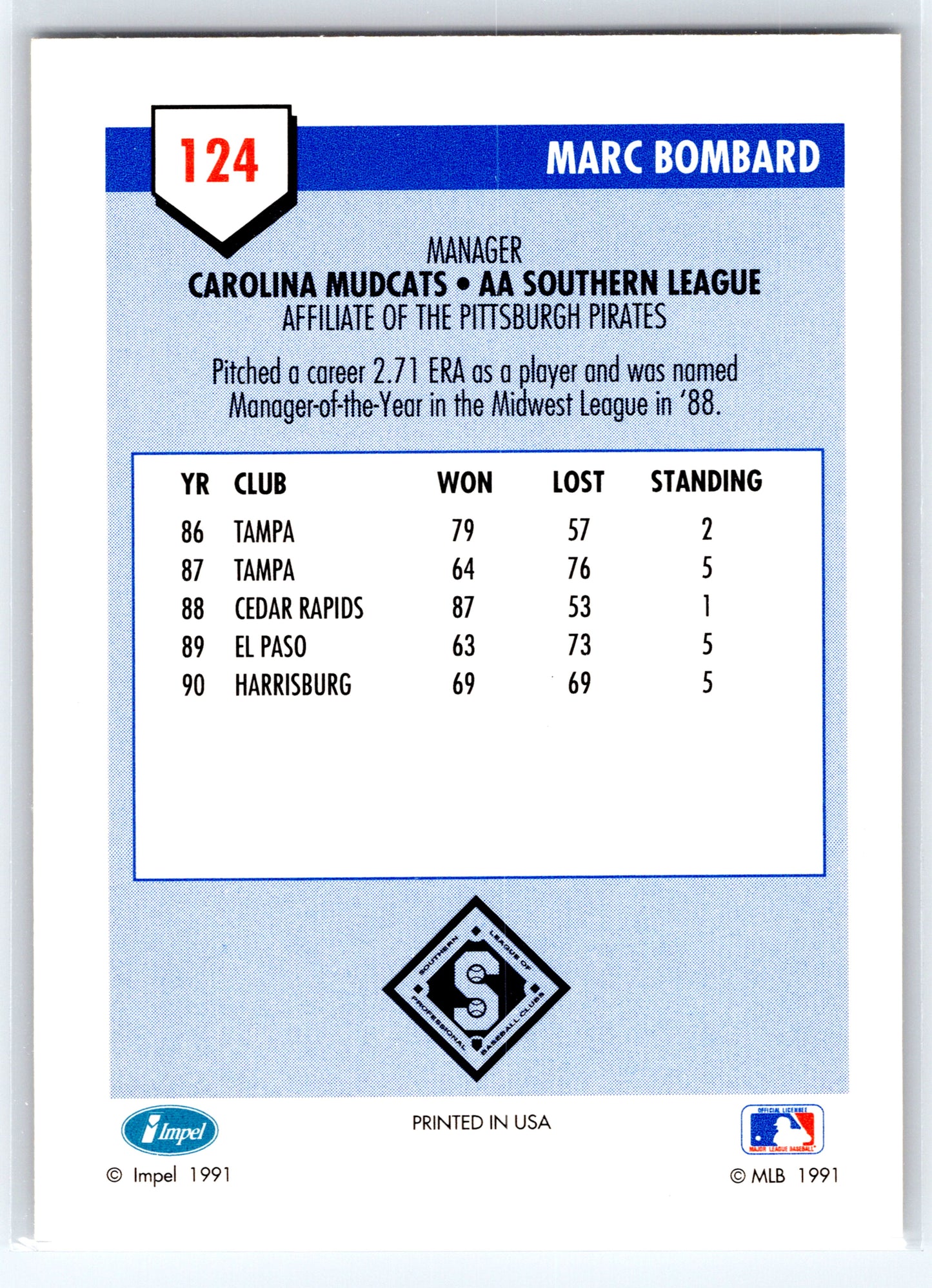 1991 Line Drive AA #124 Marc Bombard