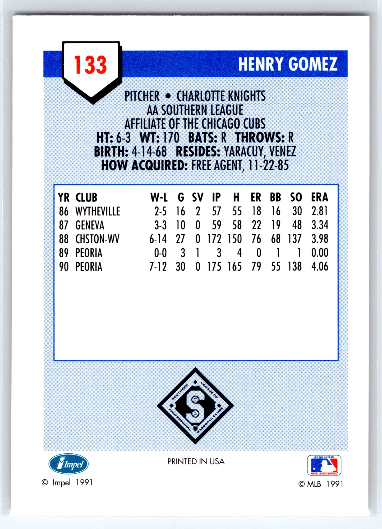 1991 Line Drive AA #133 Henry Gomez