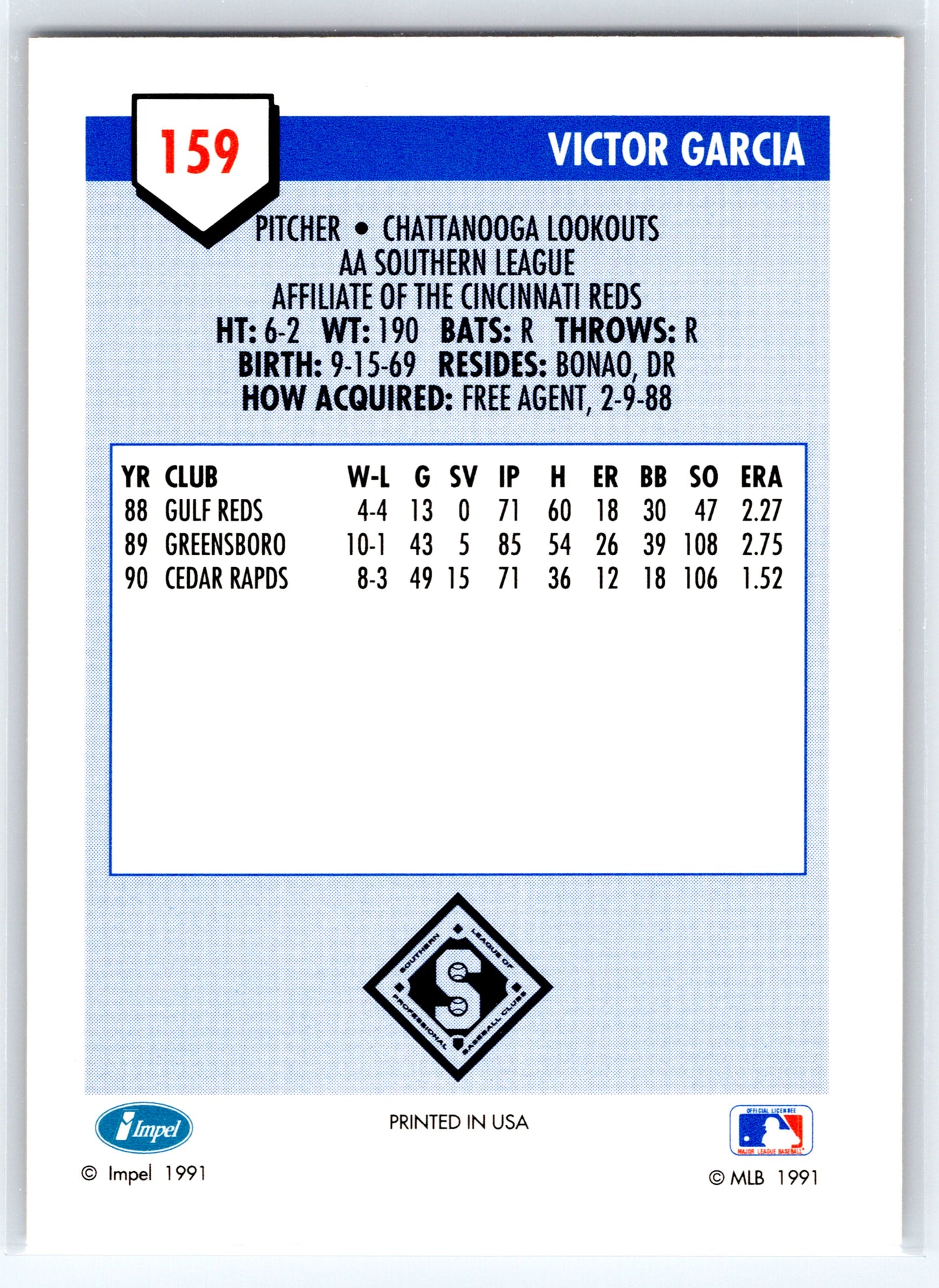 1991 Line Drive AA #159 Victor Garcia
