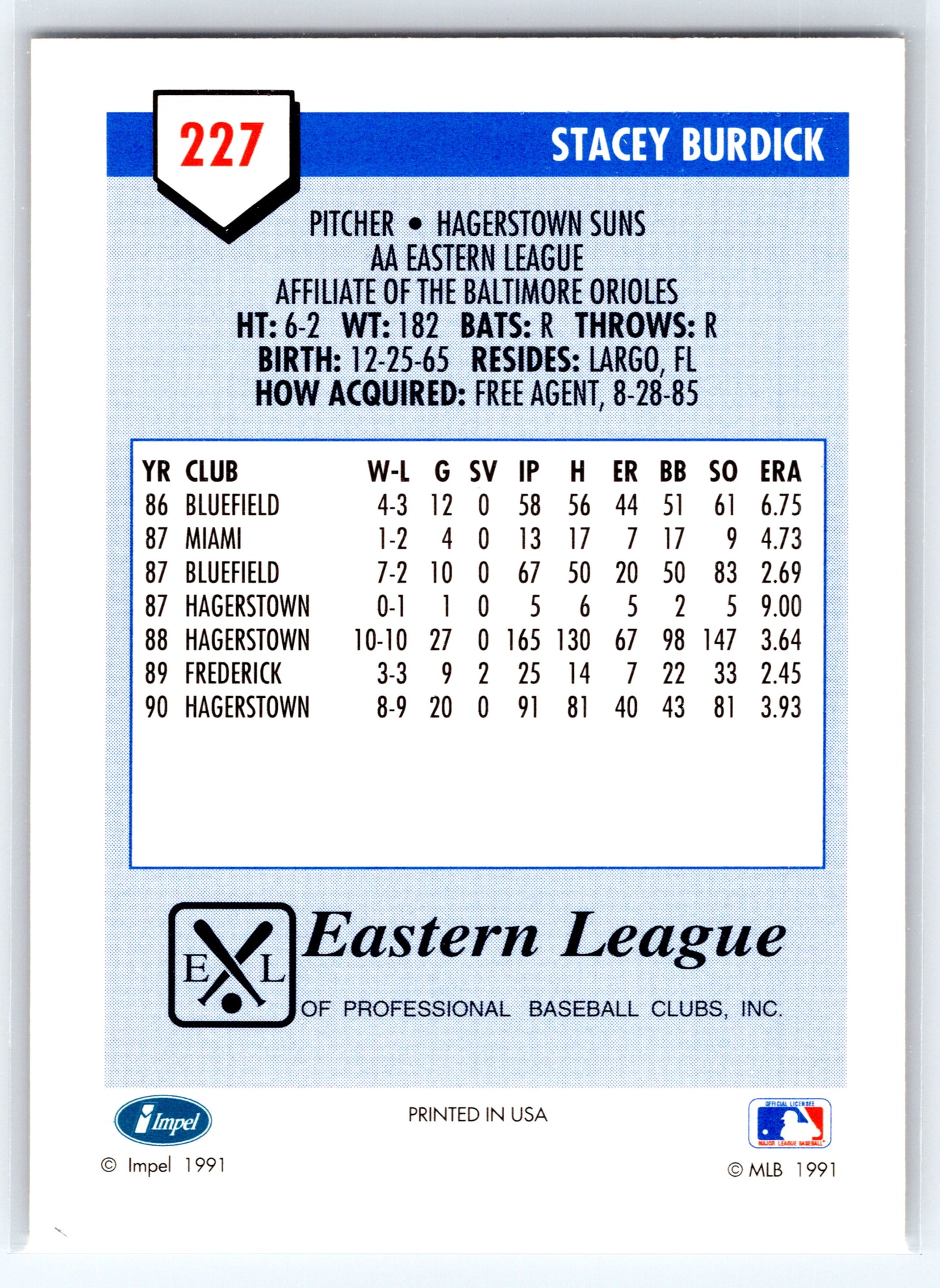 1991 Line Drive AA #227 Stacey Burdick