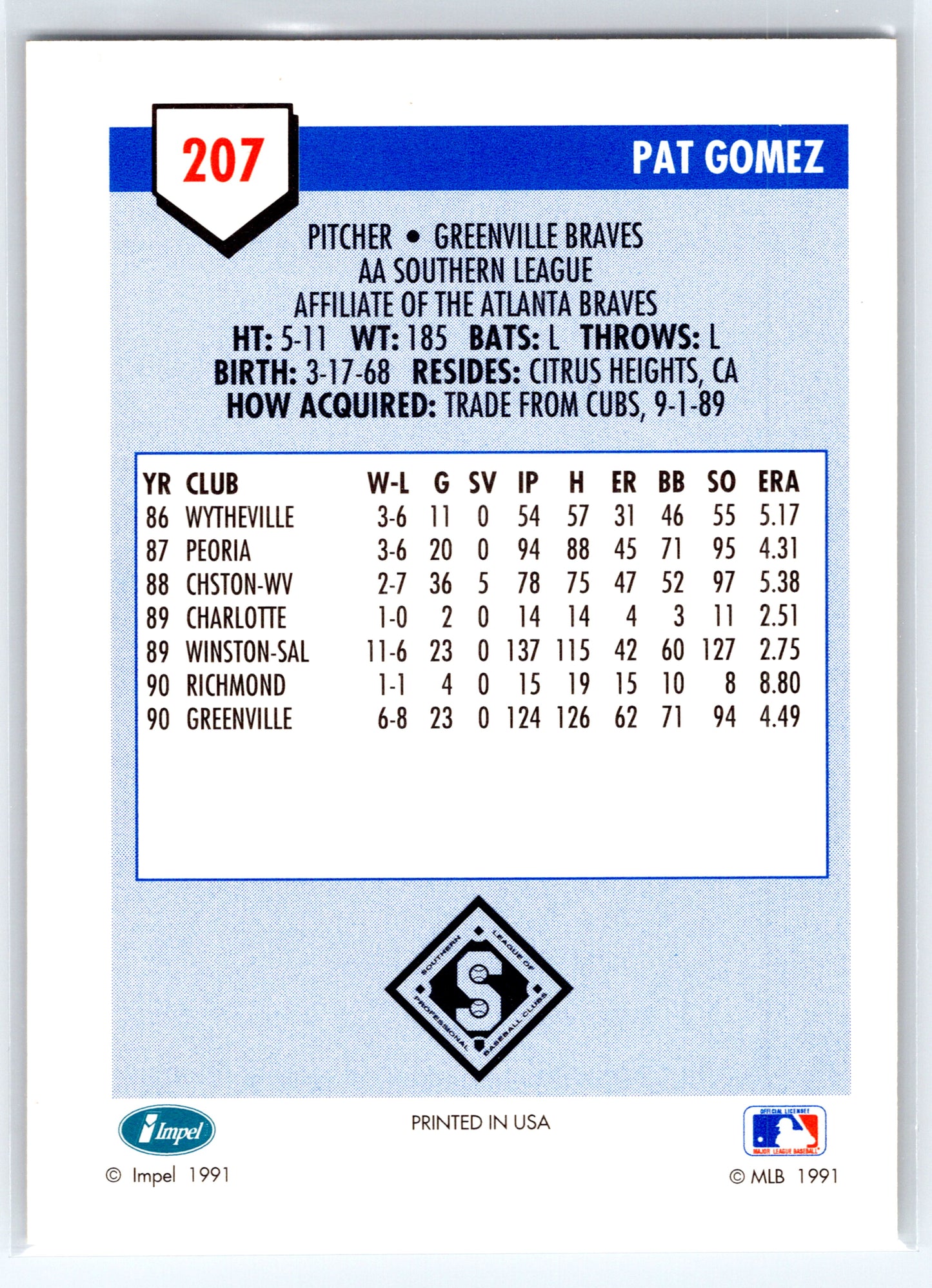 1991 Line Drive AA #207 Pat Gomez