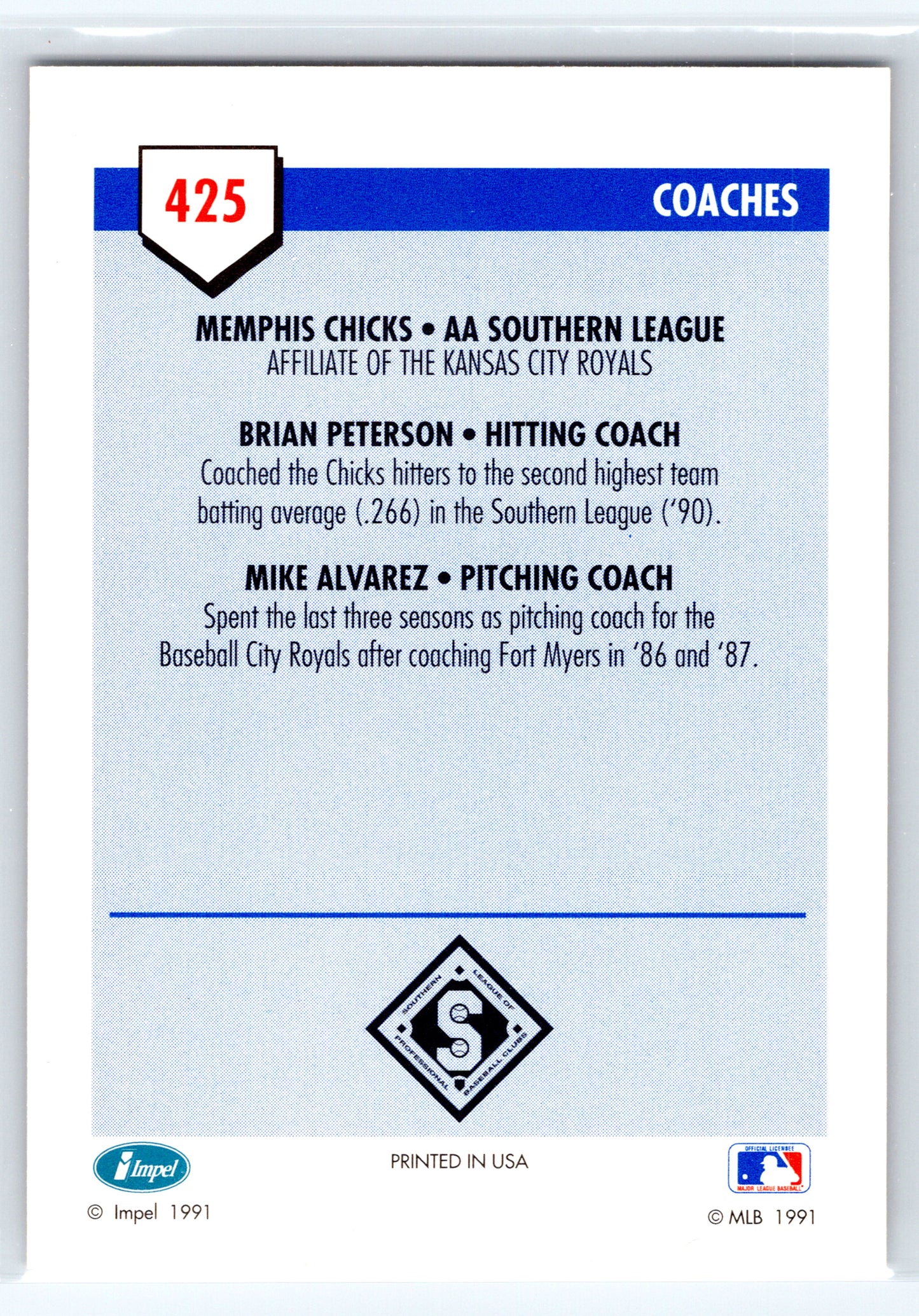 1991 Line Drive AA #425 Brian Peterson / Mike Alvarez