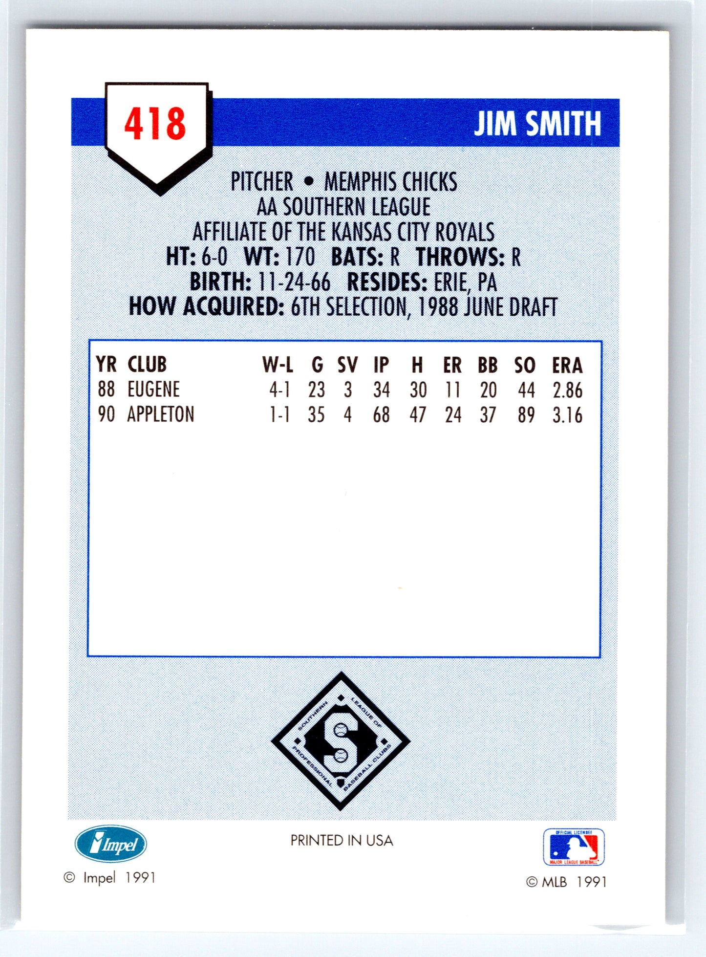 1991 Line Drive AA #418 Jim Smith