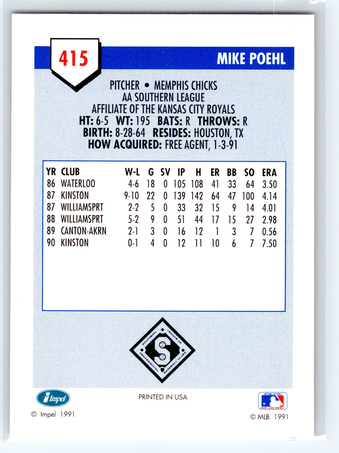 1991 Line Drive AA #415 Mike Poehl