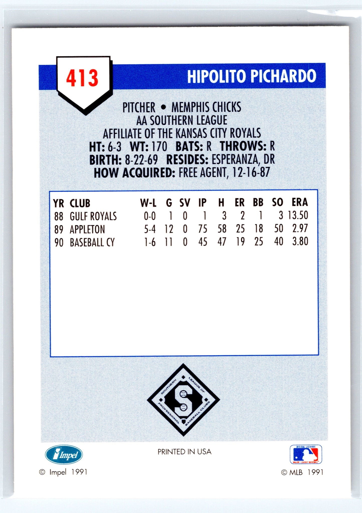 1991 Line Drive AA #413 Hipolito Pichardo