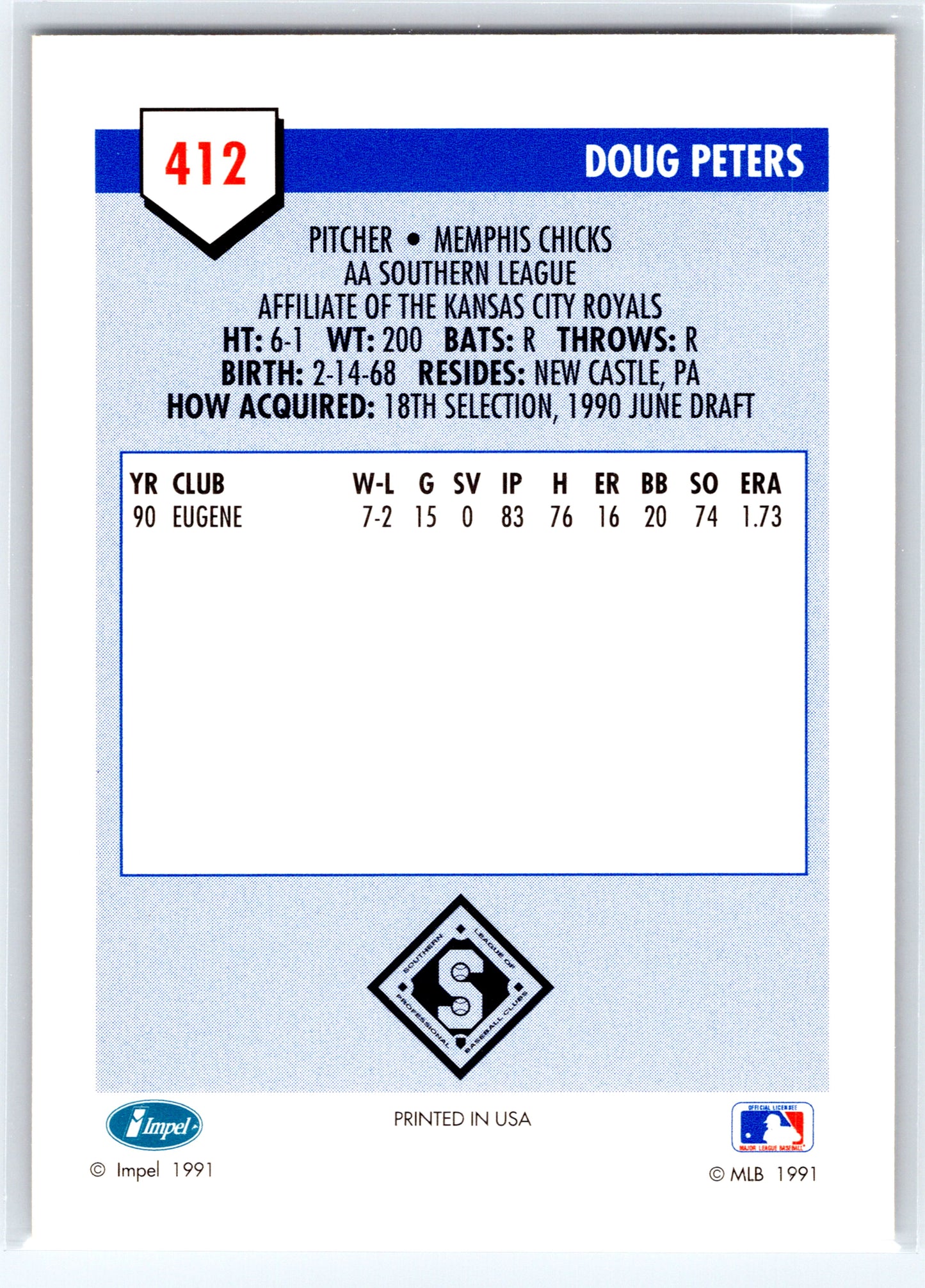 1991 Line Drive AA #412 Doug Peters