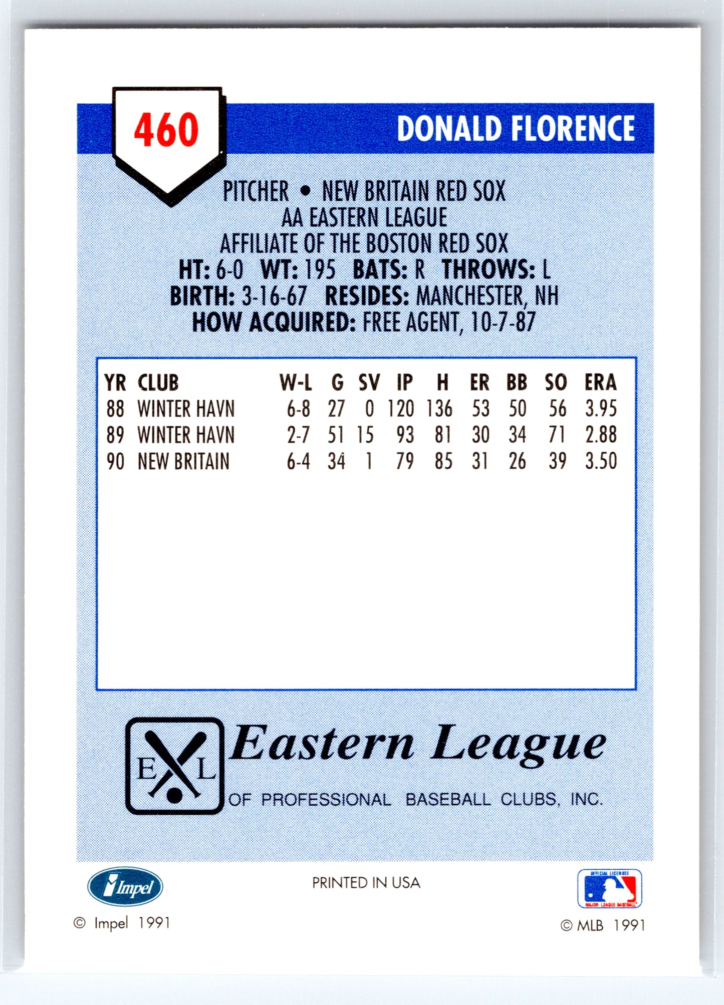 1991 Line Drive AA #460 Donald Florence