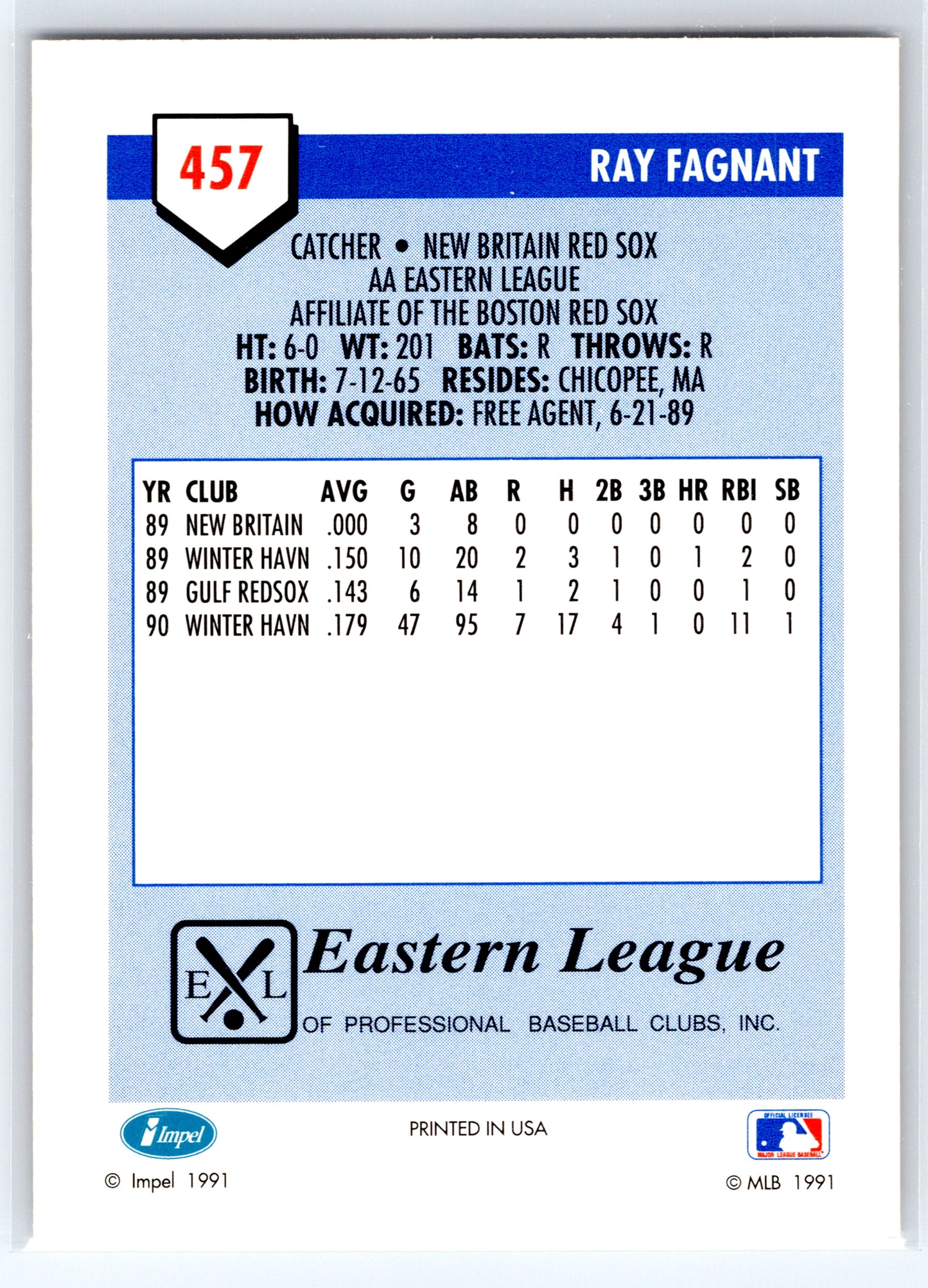 1991 Line Drive AA #457 Ray Fagnant
