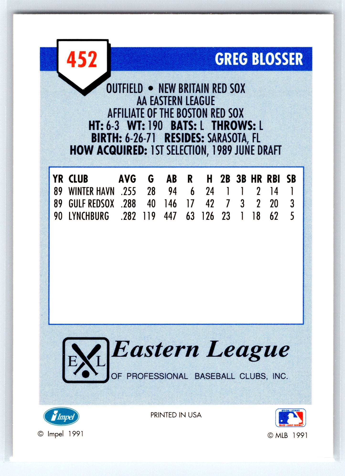 1991 Line Drive AA #452 Greg Blosser