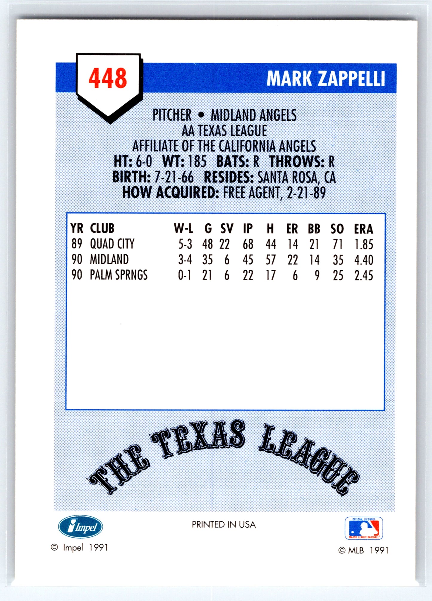 1991 Line Drive AA #448 Mark Zappelli