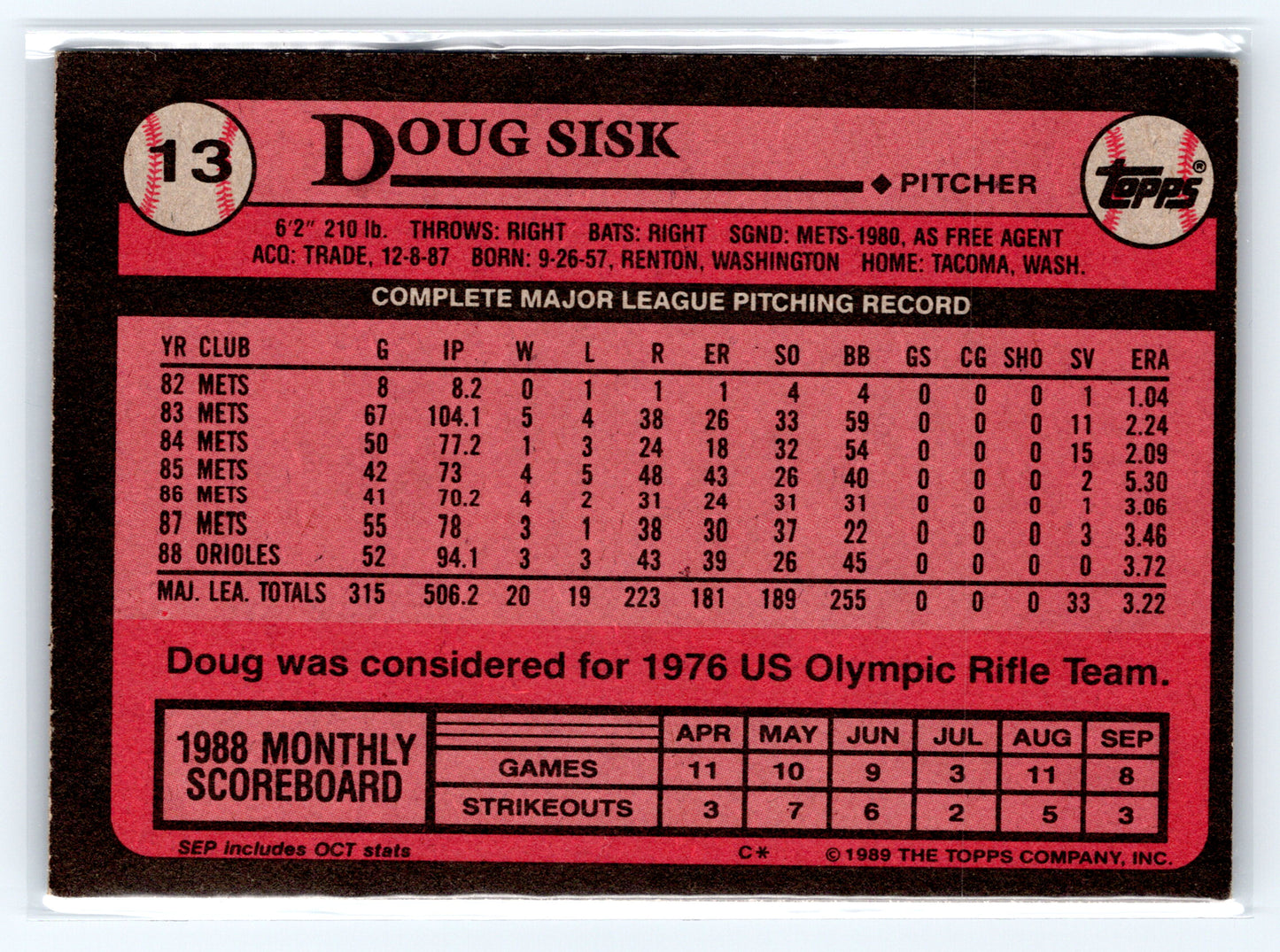 1989 Topps #13 Doug Sisk