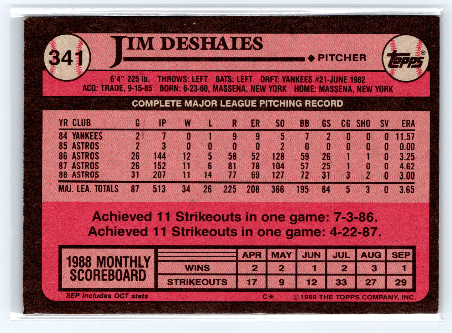 1989 Topps #341 Jim Deshaies