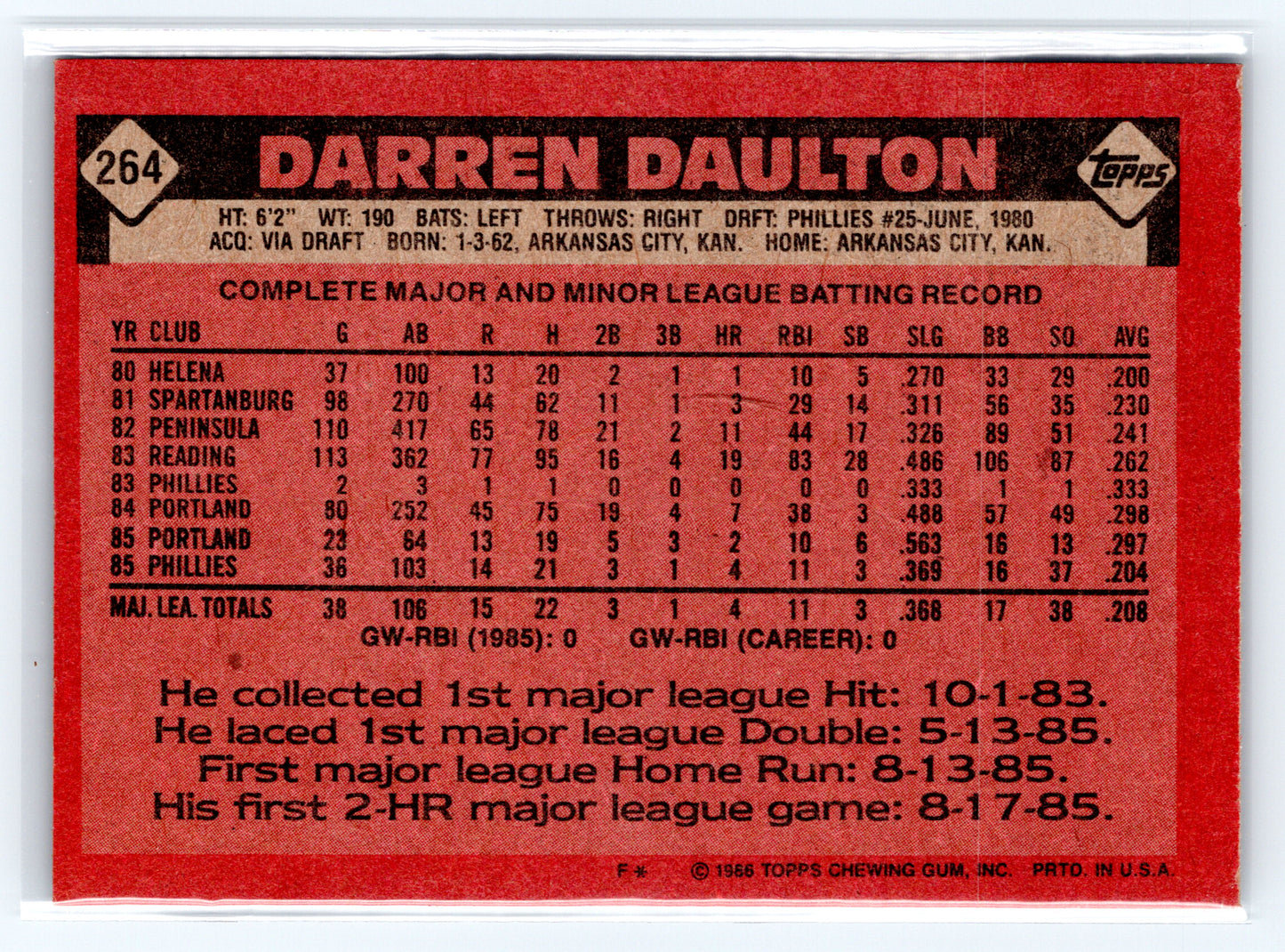 1986 Topps #264 Darren Daulton