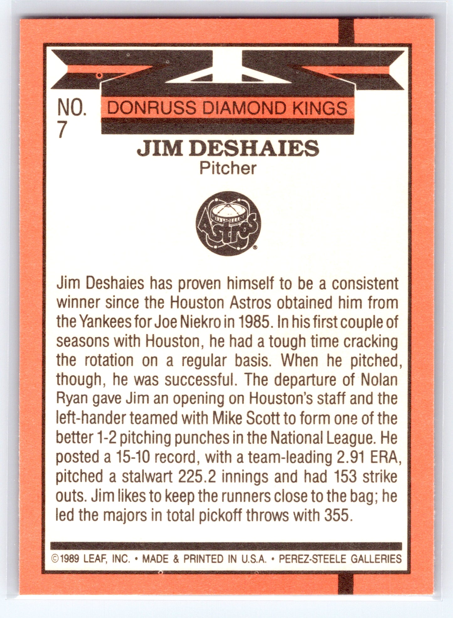1990 Donruss #7 Jim Deshaies