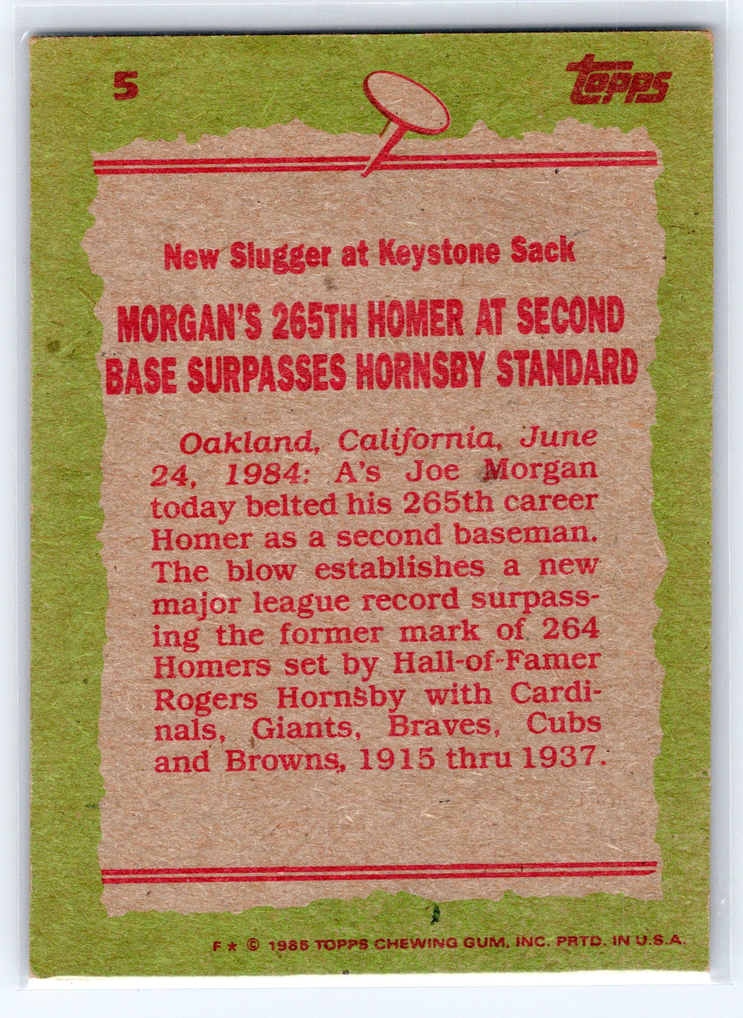 1985 Topps #5 Joe Morgan