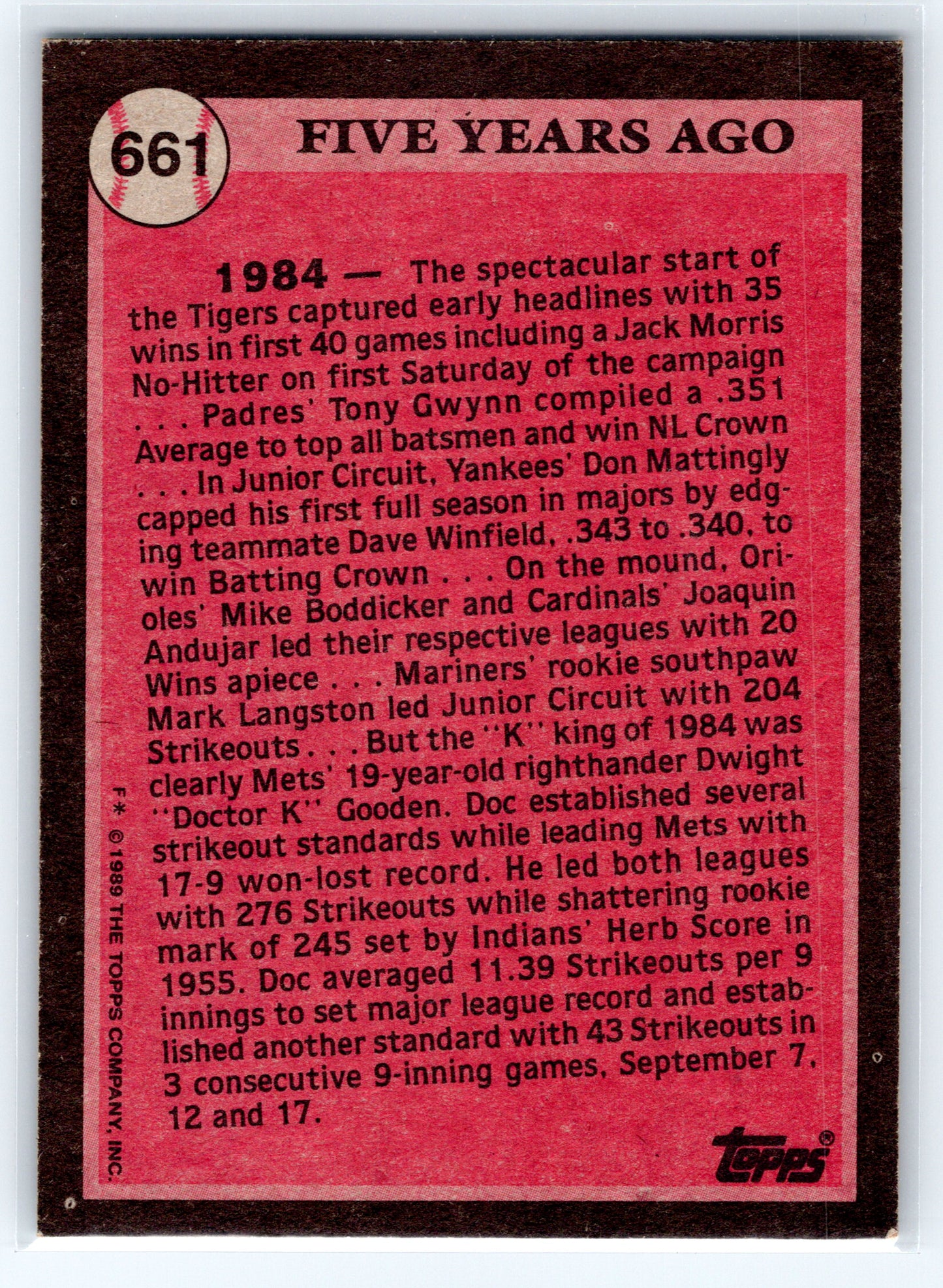 1989 Topps #661 Dwight Gooden